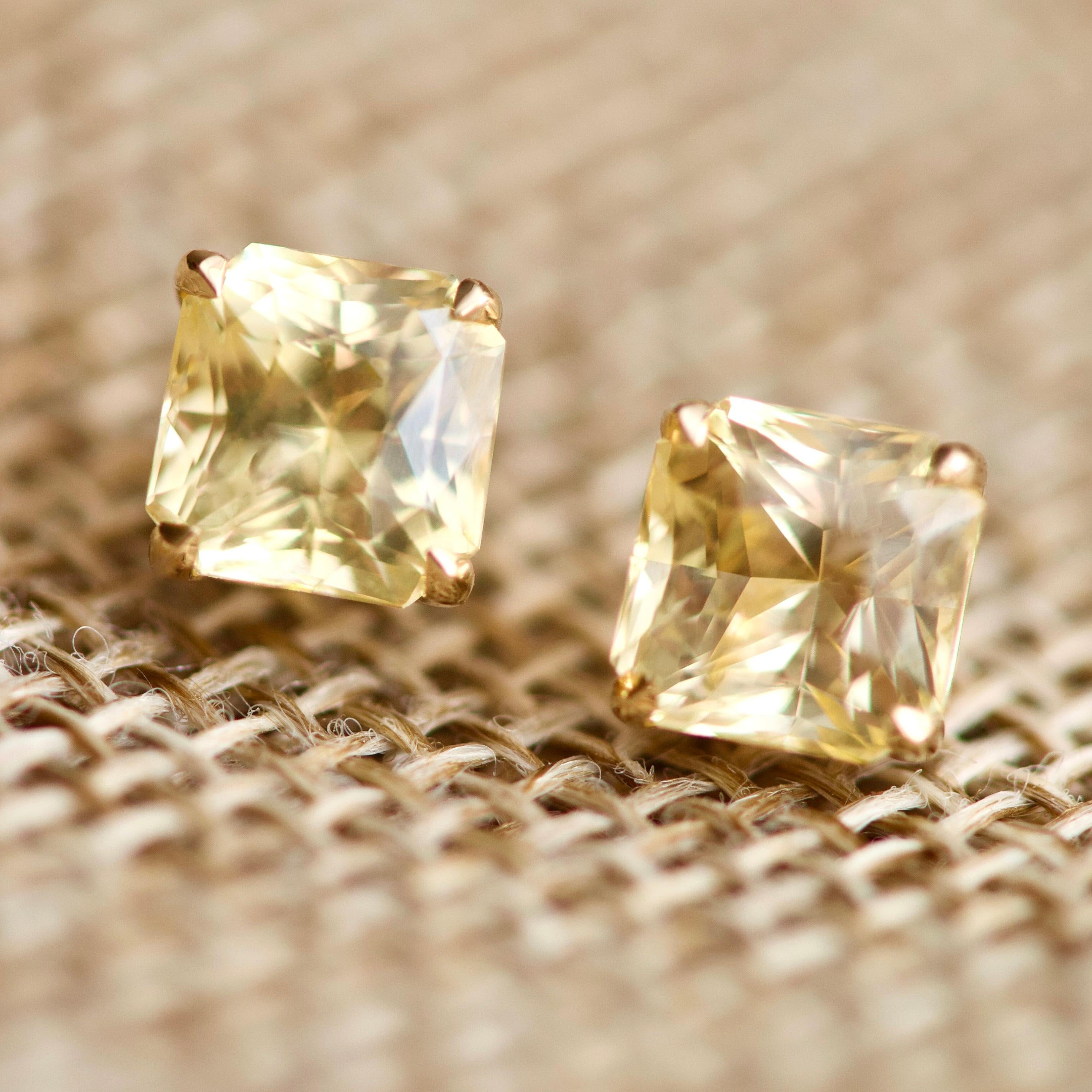 We have a wonderful option for those who wants everything at once - stud earrings with natural yellow sapphires. 
Sapphires in these earrings have very nice warm yellow shade that is similar to the shade of yellow diamonds  The stones have an