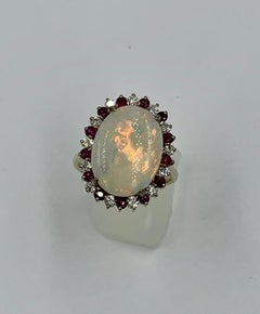 3.3 Carat Opal Ruby Diamond Ring 14 Karat Gold Retro Hollywood Regency