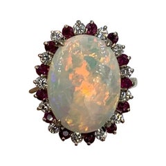 3.3 Carat Opal Ruby Diamond Ring 14 Karat Gold Vintage Hollywood Regency