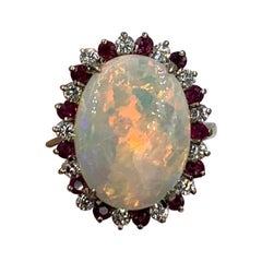 3.3 Carat Opal Ruby Diamond Ring 14 Karat Gold Retro Hollywood Regency