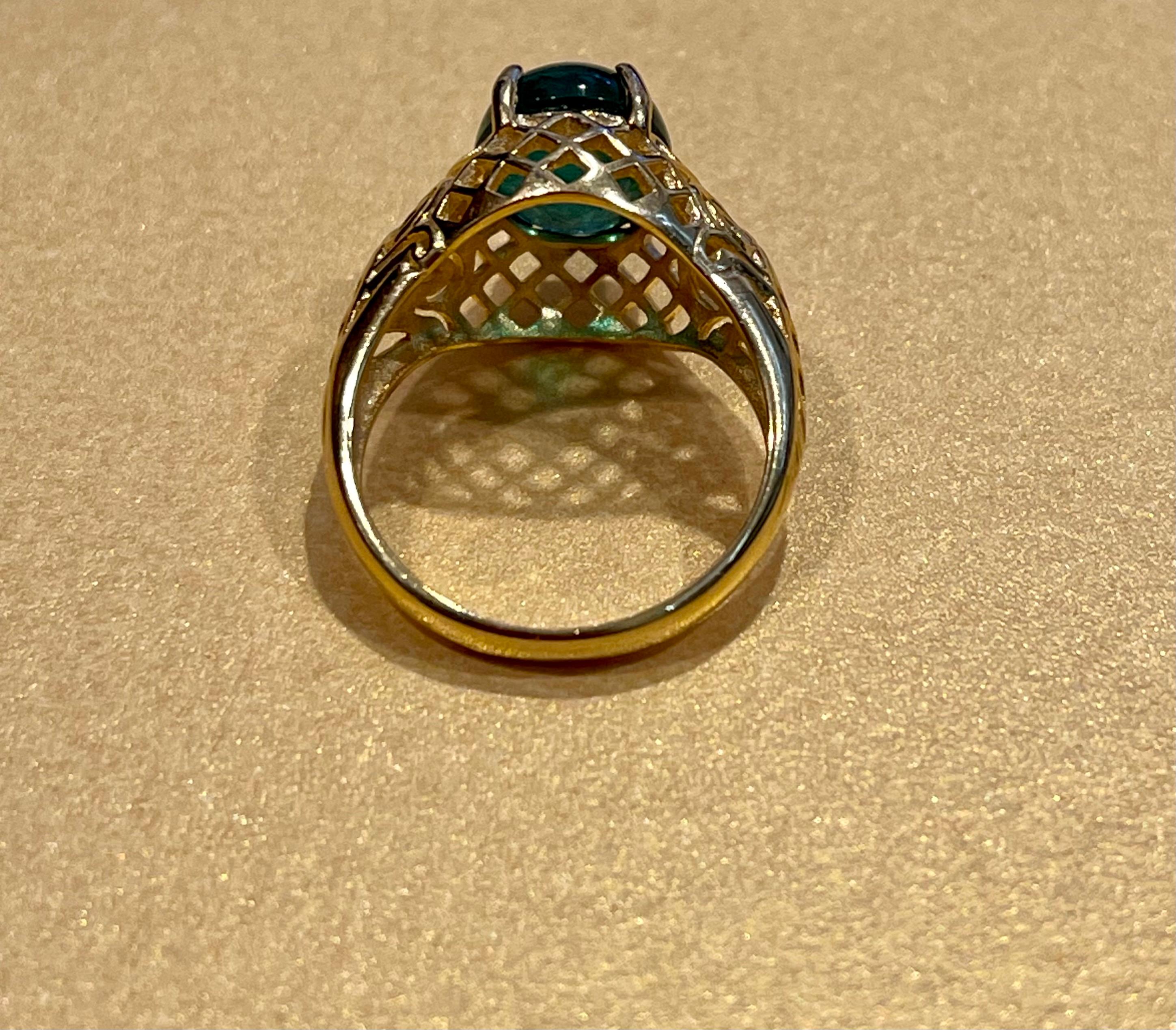 3.3 Carat Oval Emerald Cabochon 14 Karat Yellow Gold Cocktail Ring Vintage For Sale 10