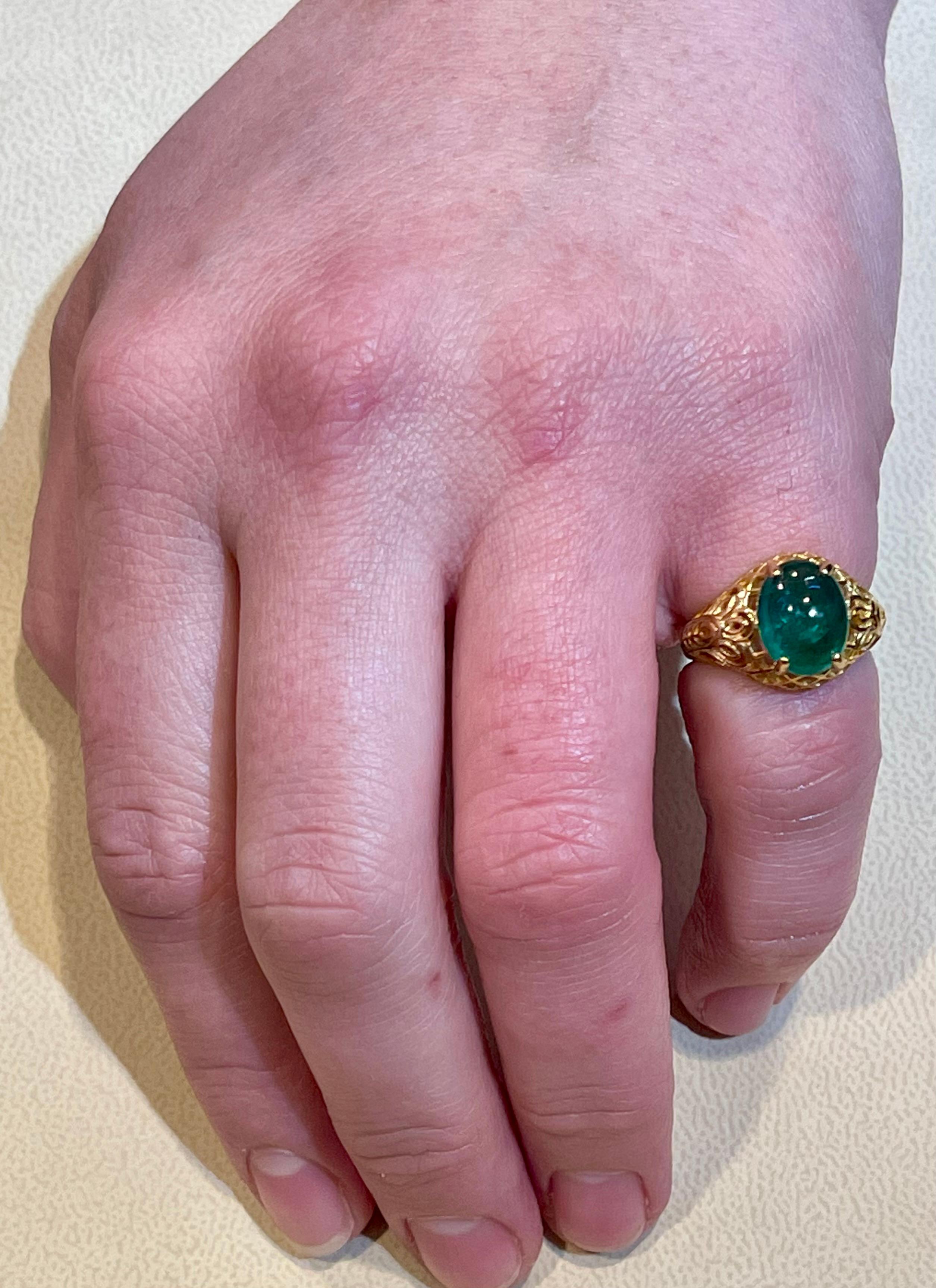 3.3 Carat Oval Emerald Cabochon 14 Karat Yellow Gold Cocktail Ring Vintage For Sale 11
