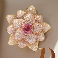 3.3 Carat Padparadscha Sapphire Diamonds 18 Karat Rose Gold Lotus Pendant by D&A