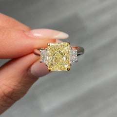 3.3 Carat Radiant Diamond Ring Fancy Yellow 14K White Gold Sunlit Royal Radiance