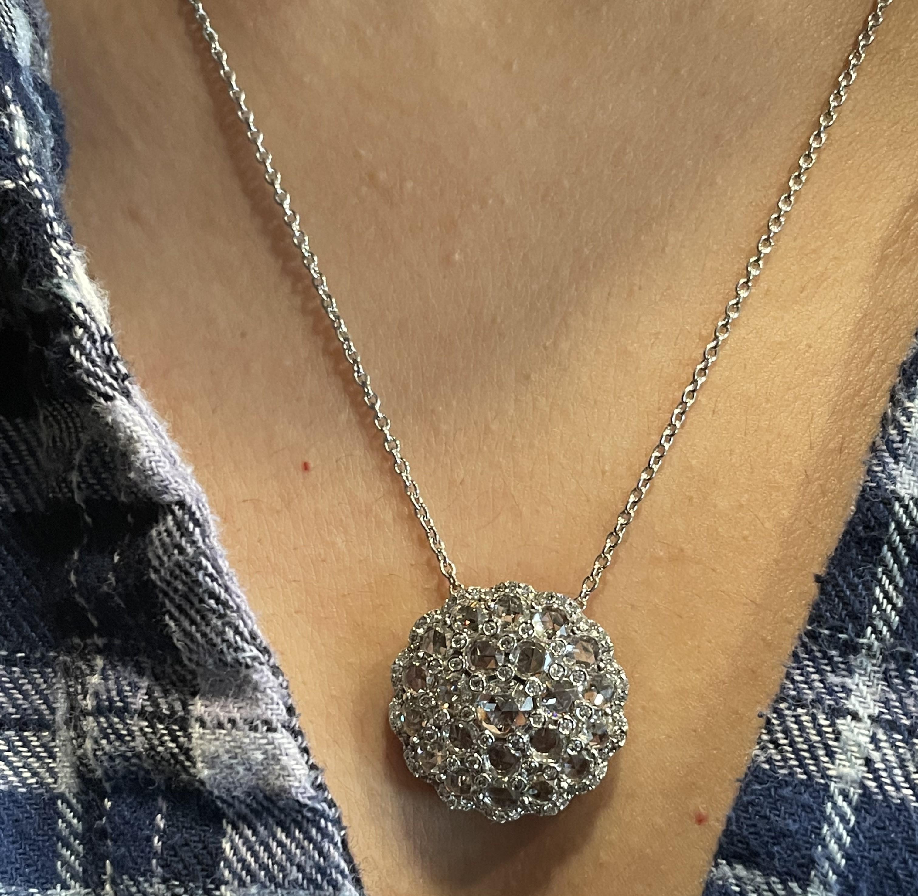 3.3 Carat Round Brilliant Diamond and Rose Cut Pendant In New Condition In New York, NY
