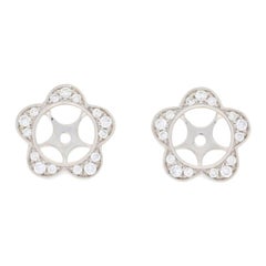 .33 Carat Round Diamond Earring Enhancers 14 Karat Gold Floral Halo Stud Jackets