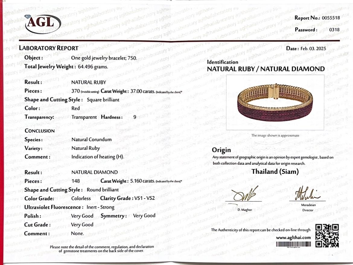 Bracelet invisible en or jaune 18 carats avec rubis de 33 carats et diamants de 4 carats Neuf - En vente à Bangkok, TH