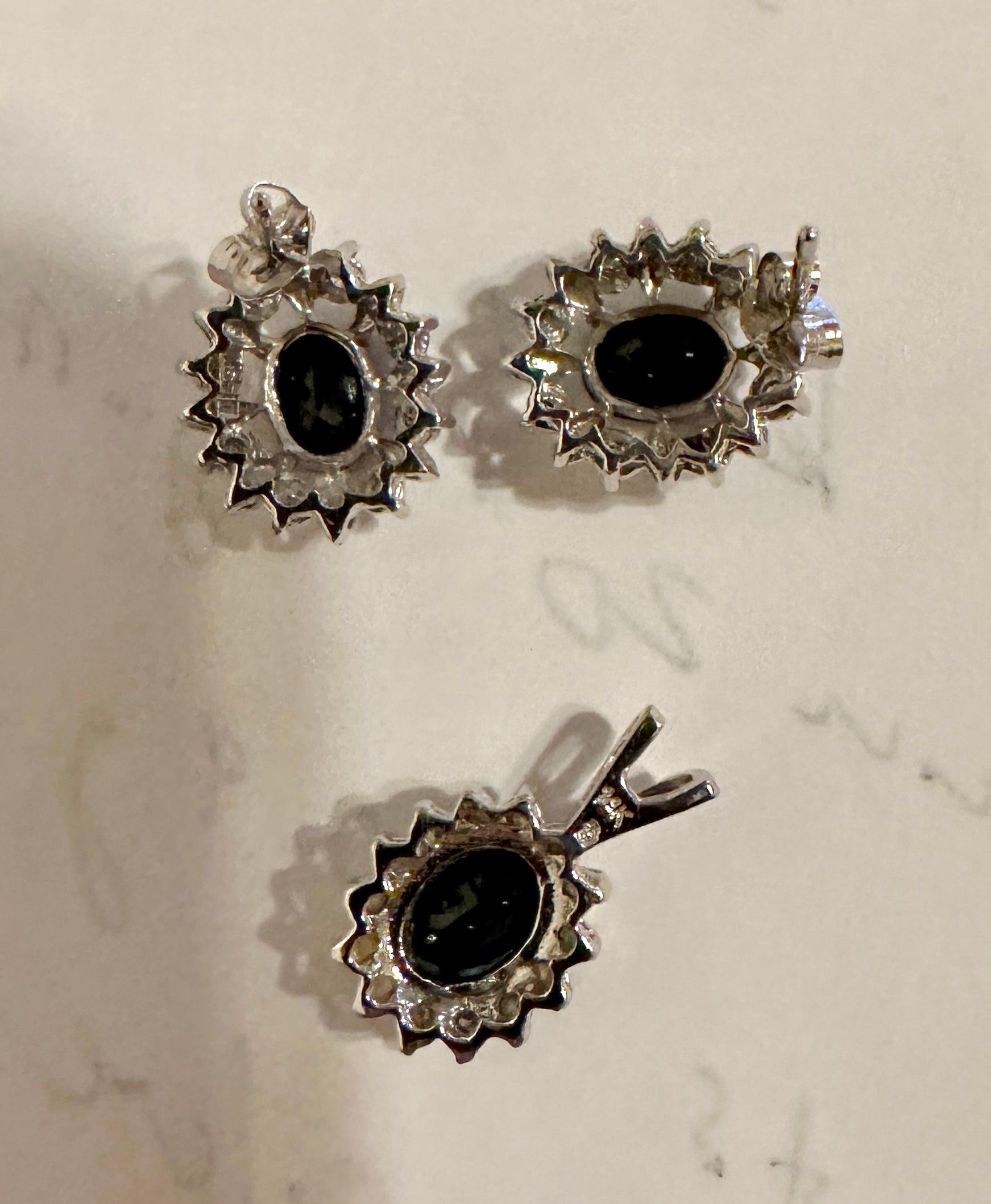 3.3 Carat Sapphire Diamond Earrings And Pendant Necklace Set 14 Karat White Gold For Sale 6