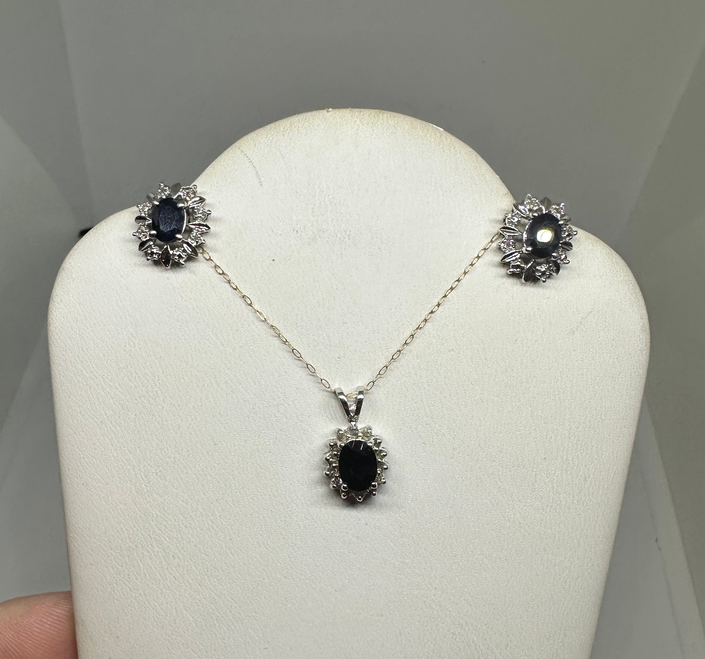 Indulge in a gorgeous 3.3 Carat Sapphire and Diamond Earrings and Pendant Set in 14 Karat White Gold. These are the perfect wedding or engagement earrings and pendant which are also wonderful everyday or at the most glamorous affair! The earrings