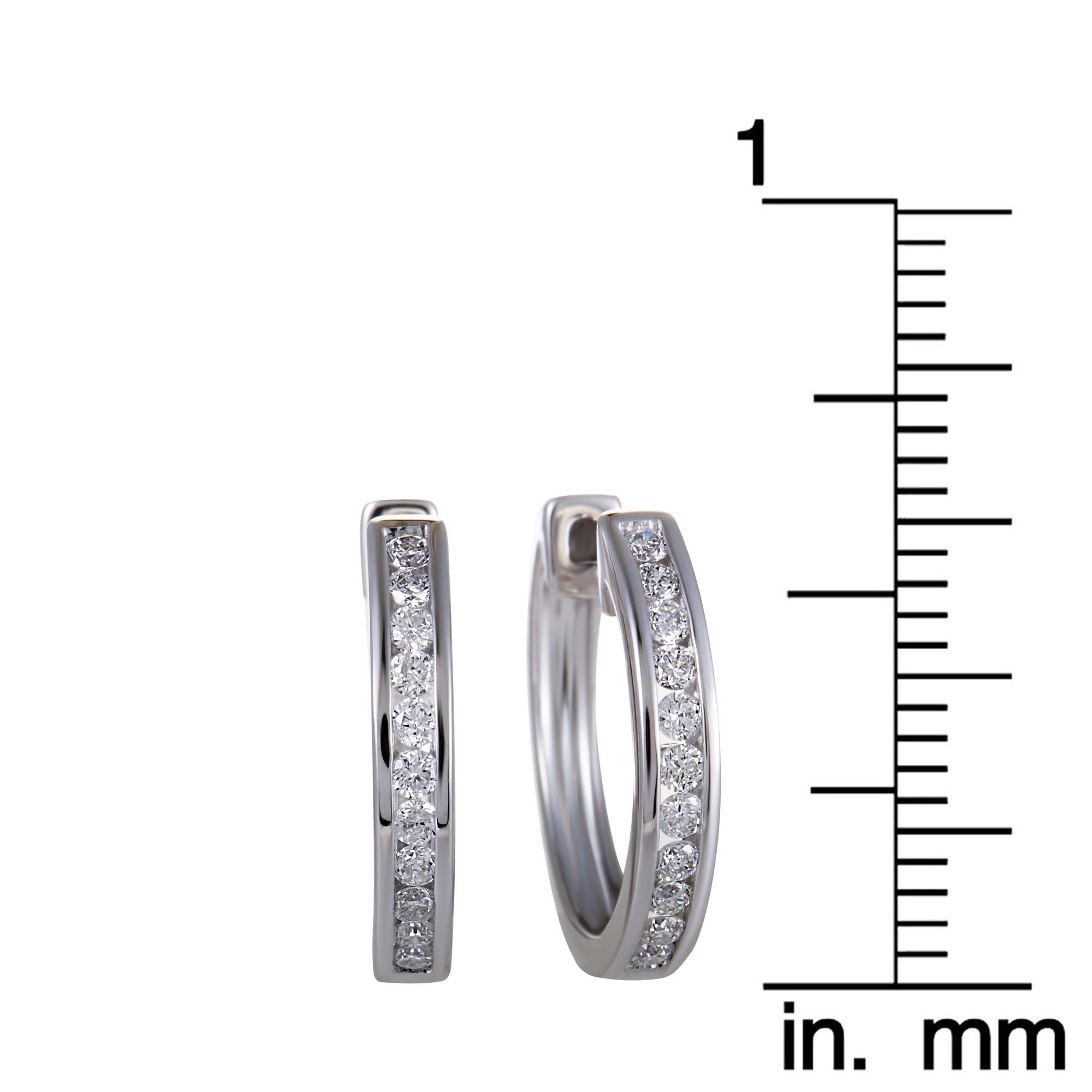 .33 Carat Small 14 Karat White Gold Diamond Hoop Earrings In New Condition In Southampton, PA