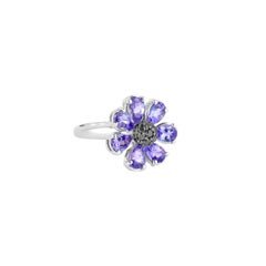 Sunita Nahata Tanzanite 3.30ct. Fancy Ring in 14K White Gold with Black Diamond