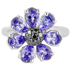 3.3 Carat Tanzanite and Black Diamond Ring in 14 Karat White Gold