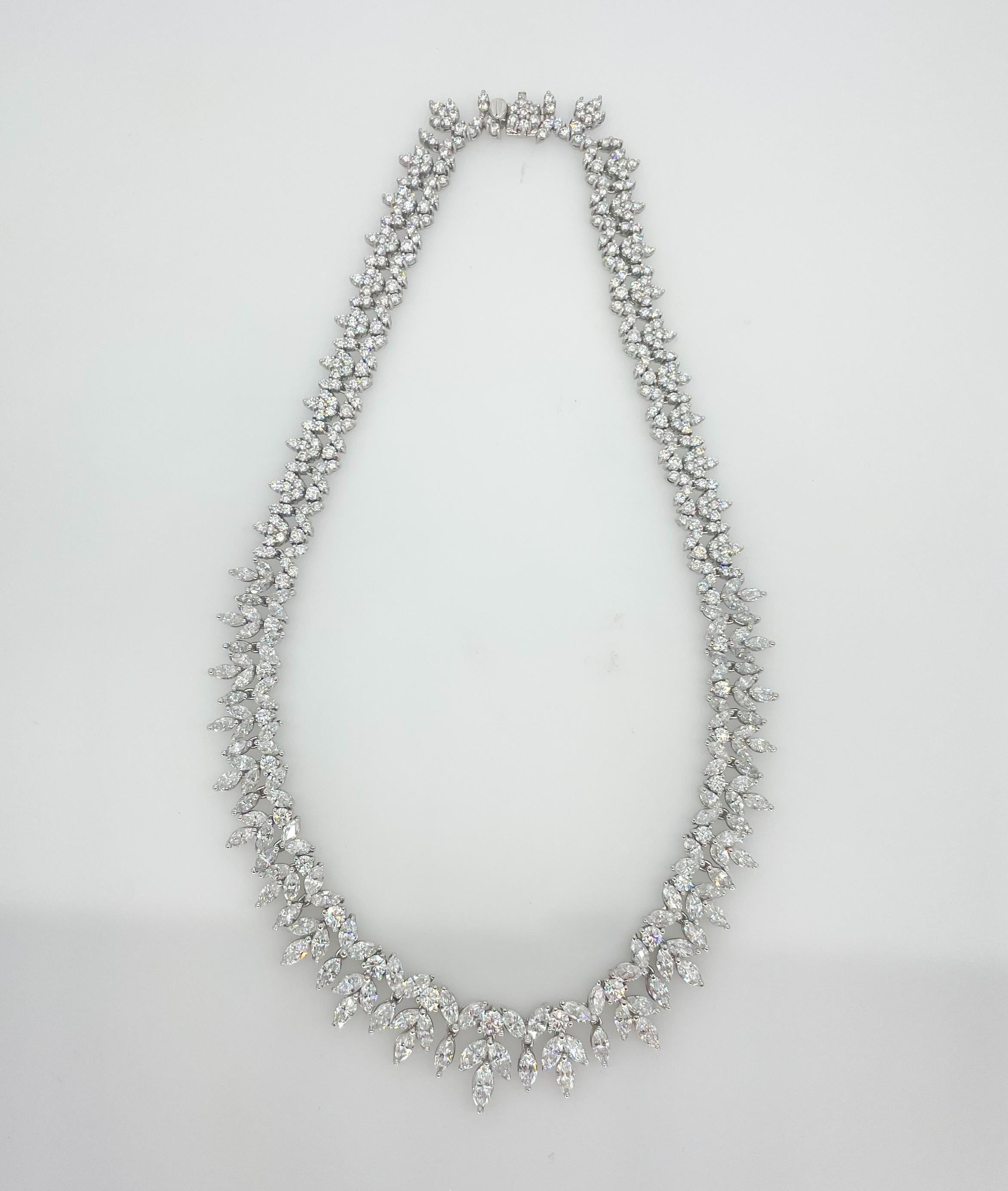 Modern 33ct Diamond Wreath Platinum Necklace