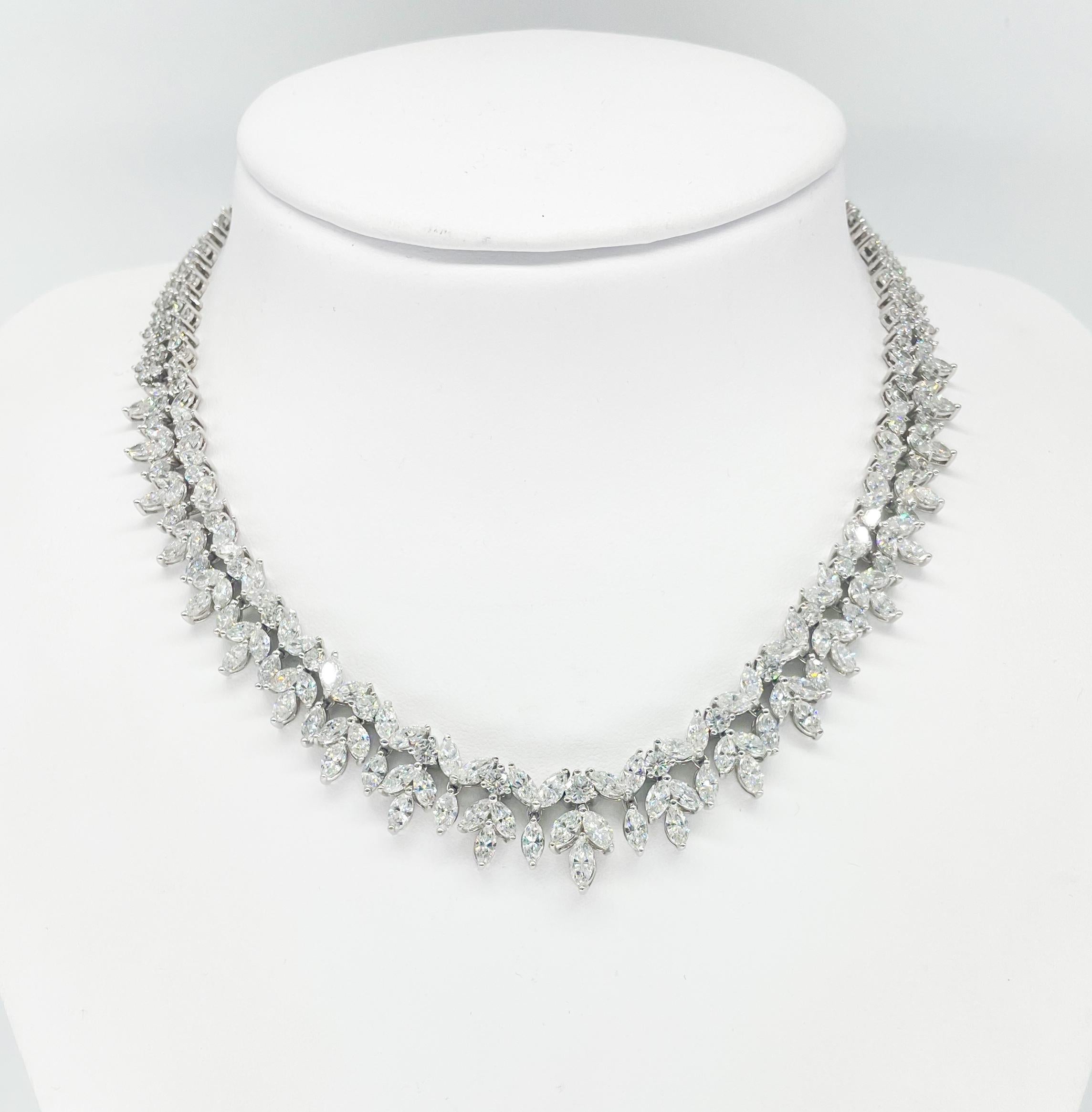 Marquise Cut 33ct Diamond Wreath Platinum Necklace