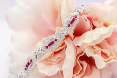 3.3 CT Natural Ruby & Diamond 14K White Gold Tennis Bracelet Art Deco 7 In