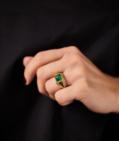 3.3 ct Sugarloaf Emerald , Ruby and Diamond 18kt Gold Cocktail Ring.