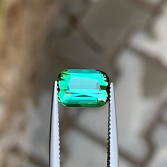 3.3 Cts Bluish Green Tourmaline Step Cushion Cut Gemstone for Jewellery 10 mm