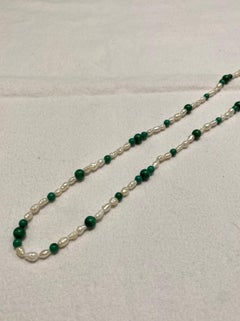 Freshwater Pearls with Malachite Beads No Clasp