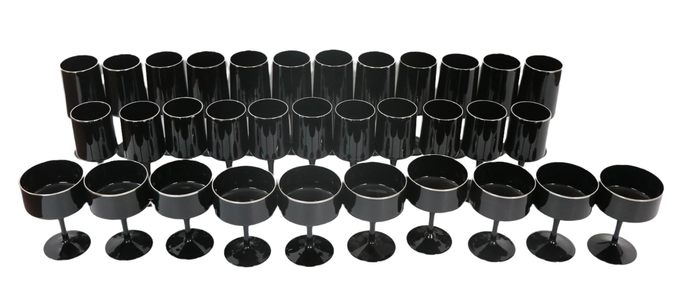 33 Pc. Set of  Lenox Venture Stemware in Black with Platinum Trim Ca 1970's For Sale 3