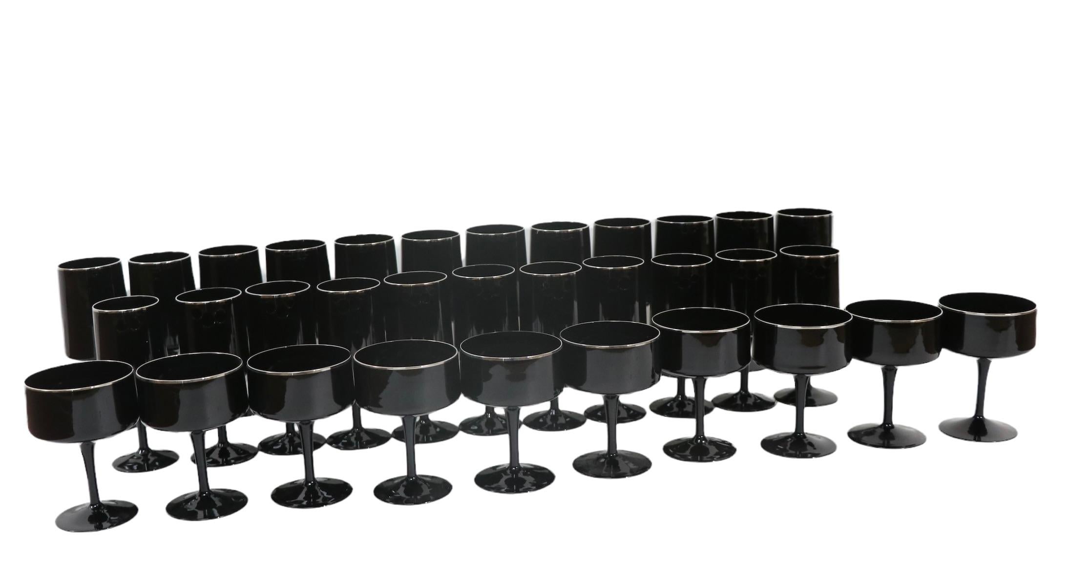 33 Pc. Set of  Lenox Venture Stemware in Black with Platinum Trim Ca 1970's For Sale 5