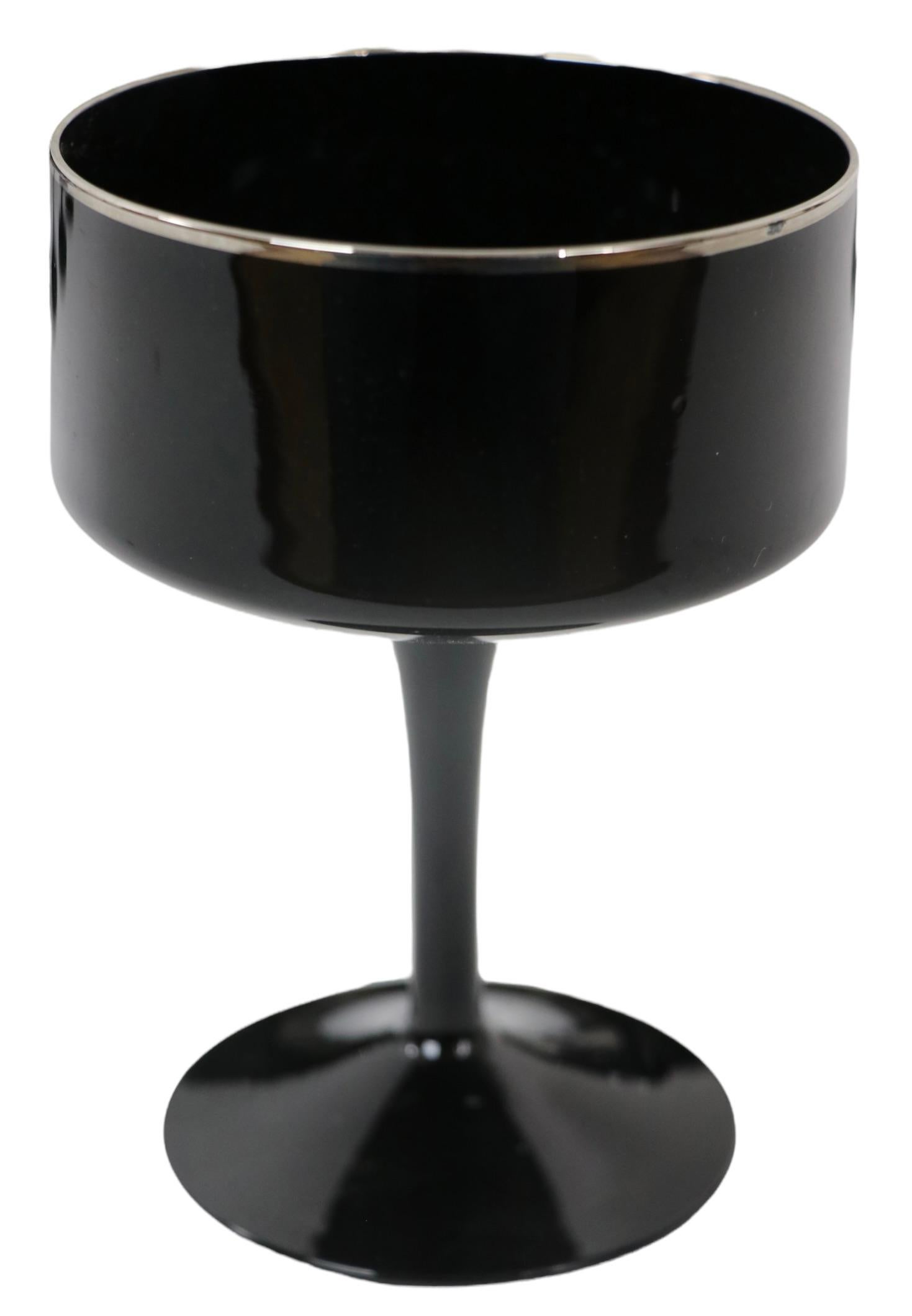 Glass 33 Pc. Set of  Lenox Venture Stemware in Black with Platinum Trim Ca 1970's For Sale