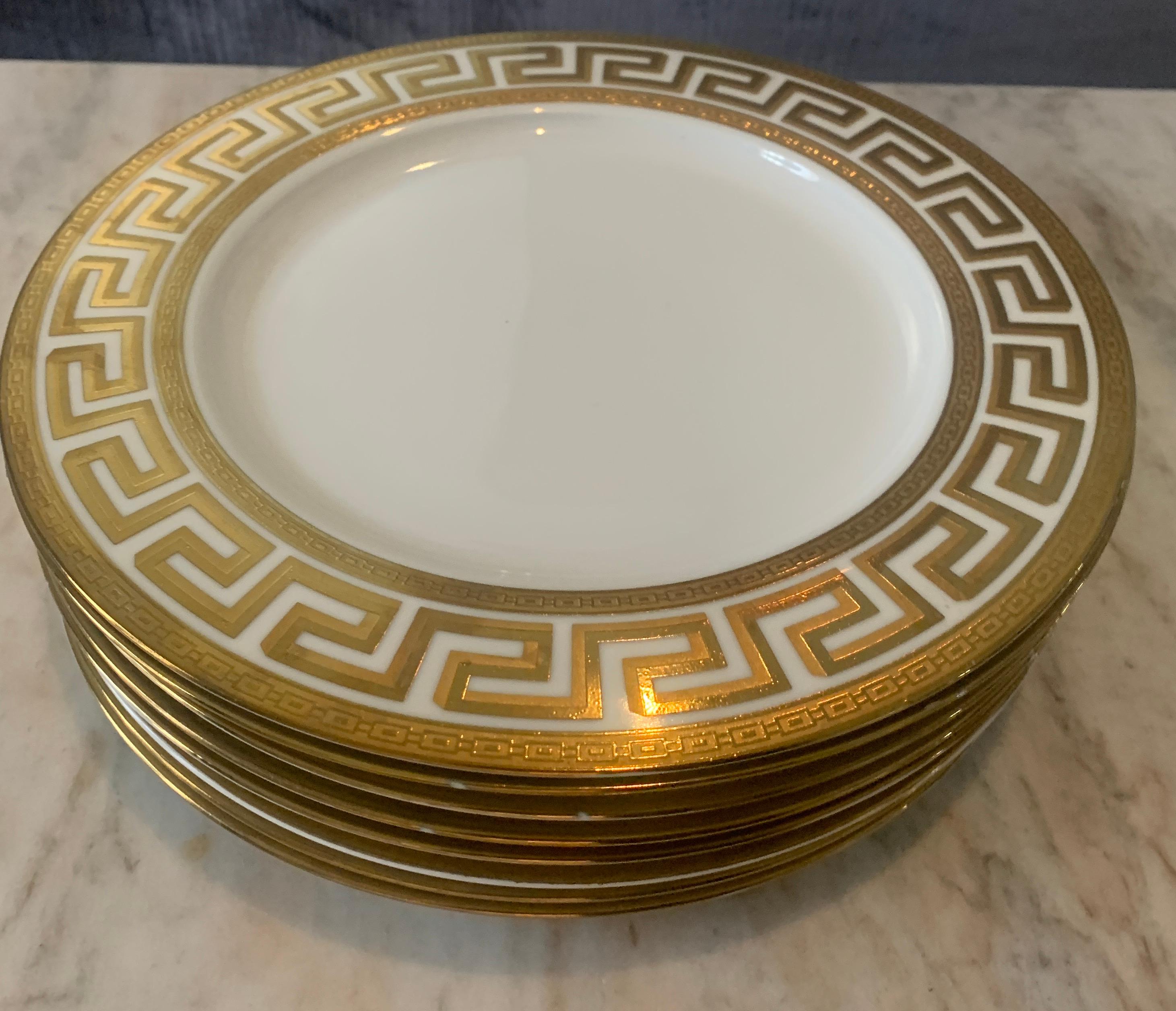 33 Piece German Porcelain and Gold Greek Key Dinnerware in the Manner of Versace For Sale 2