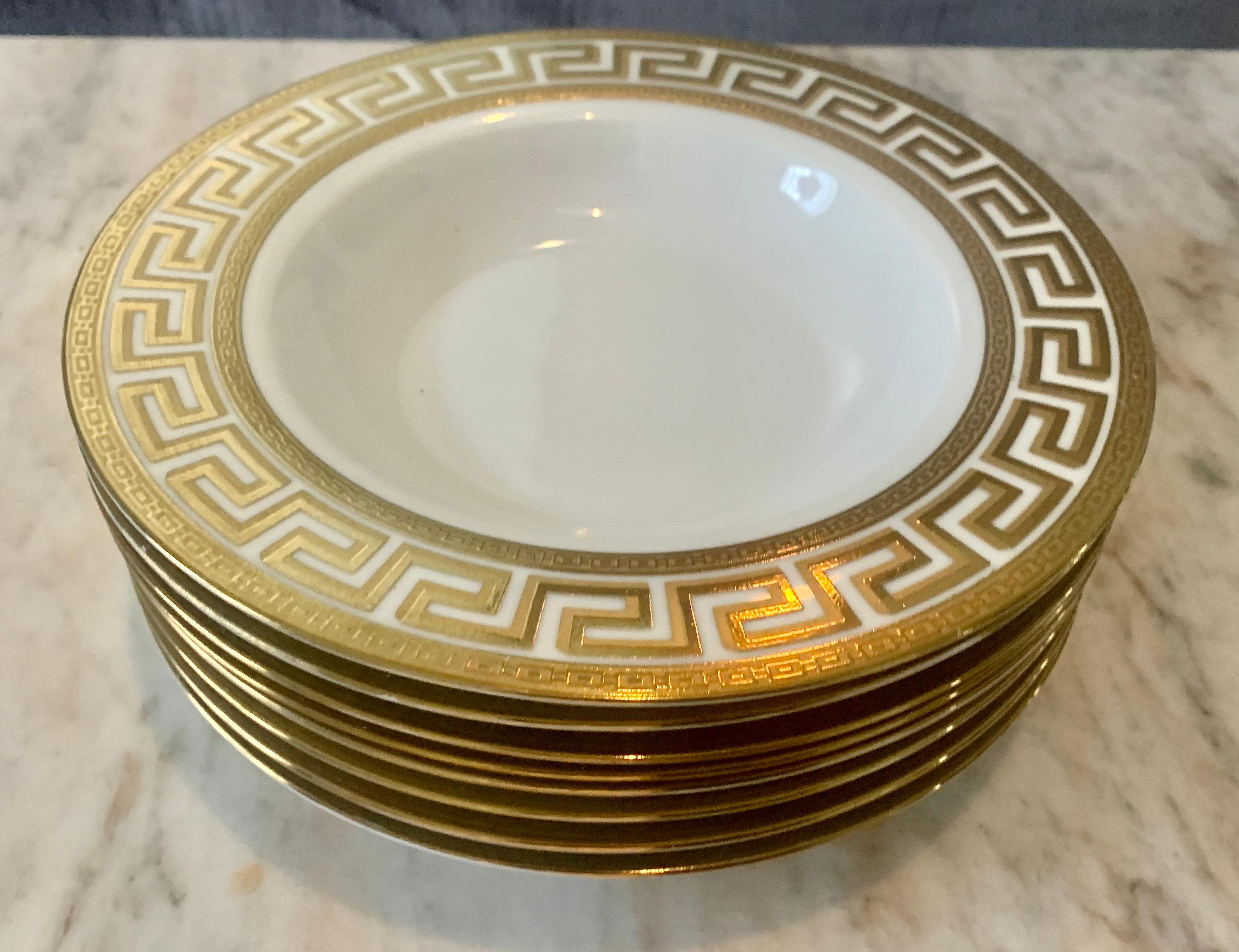 33 Piece German Porcelain and Gold Greek Key Dinnerware in the Manner of Versace For Sale 3