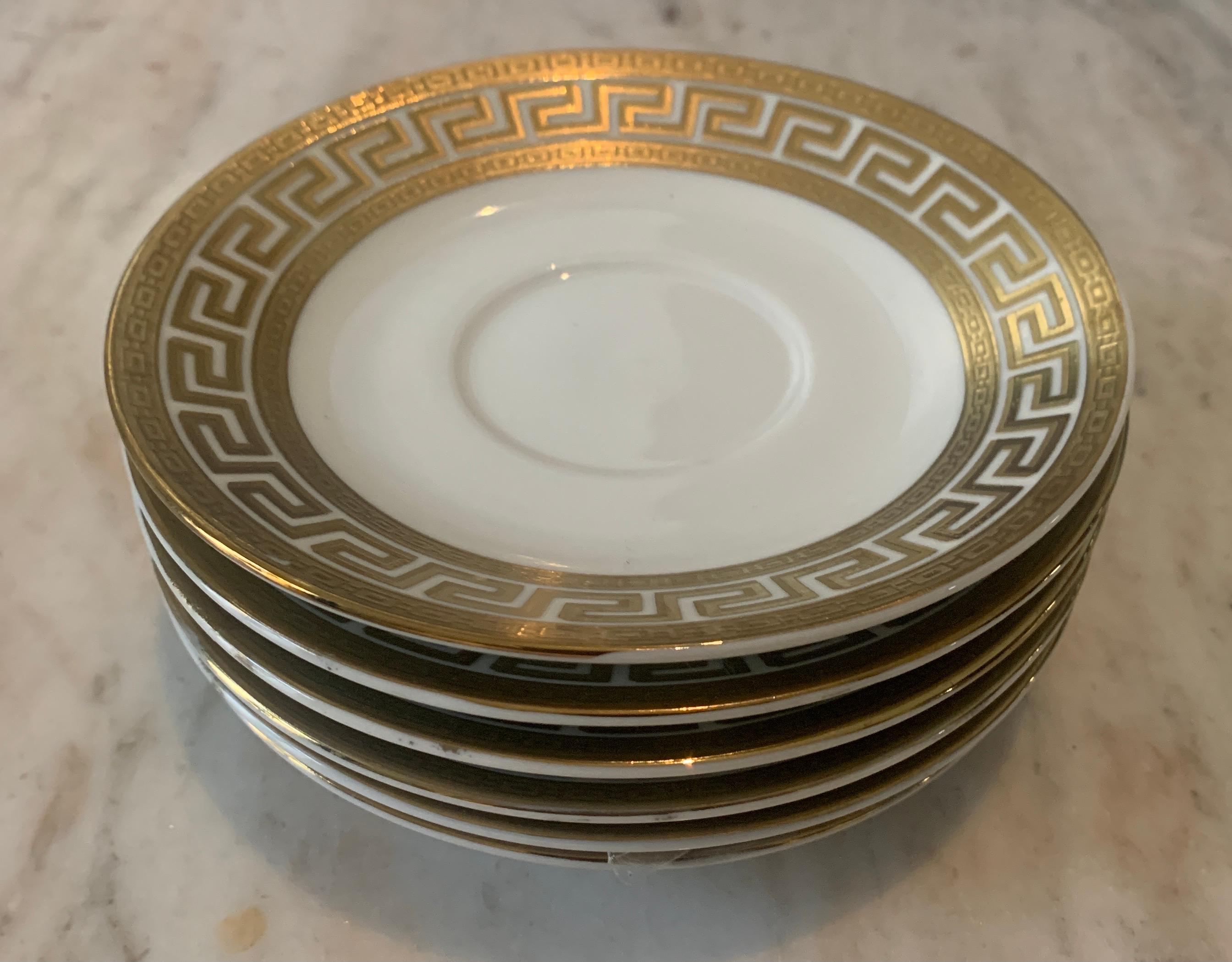 33 Piece German Porcelain and Gold Greek Key Dinnerware in the Manner of Versace For Sale 4