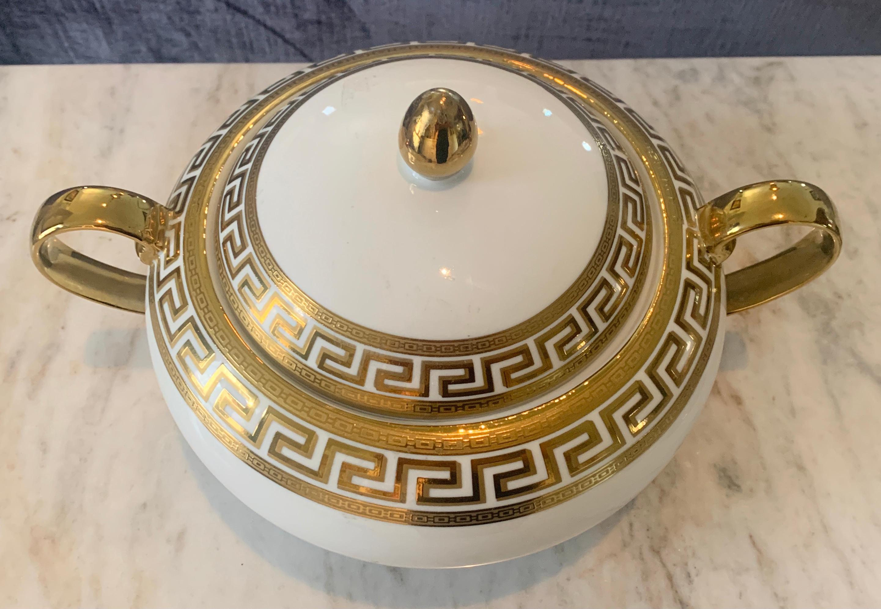 33 Piece German Porcelain and Gold Greek Key Dinnerware in the Manner of Versace For Sale 7