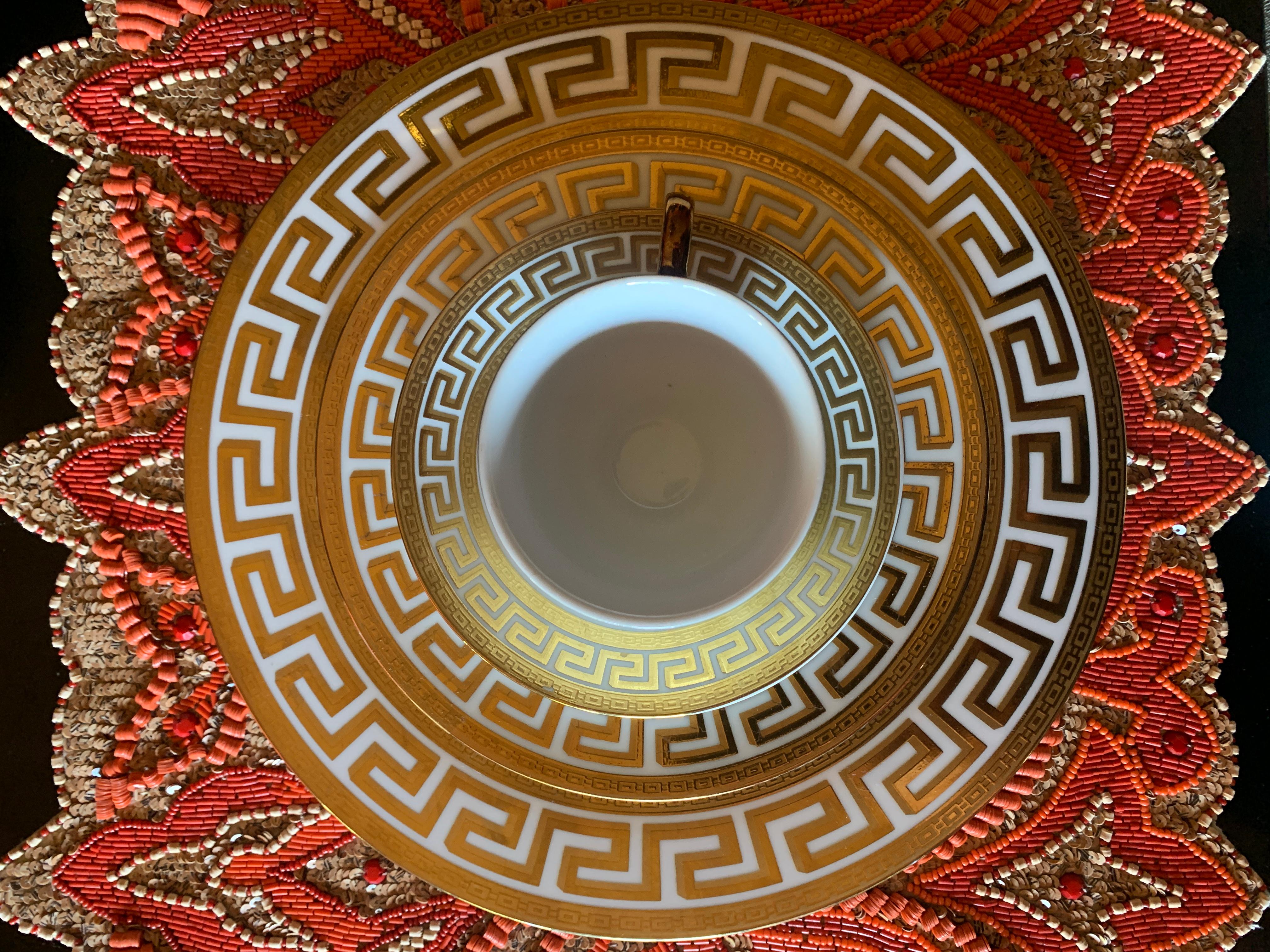 33 Piece German Porcelain and Gold Greek Key Dinnerware in the Manner of Versace For Sale 9