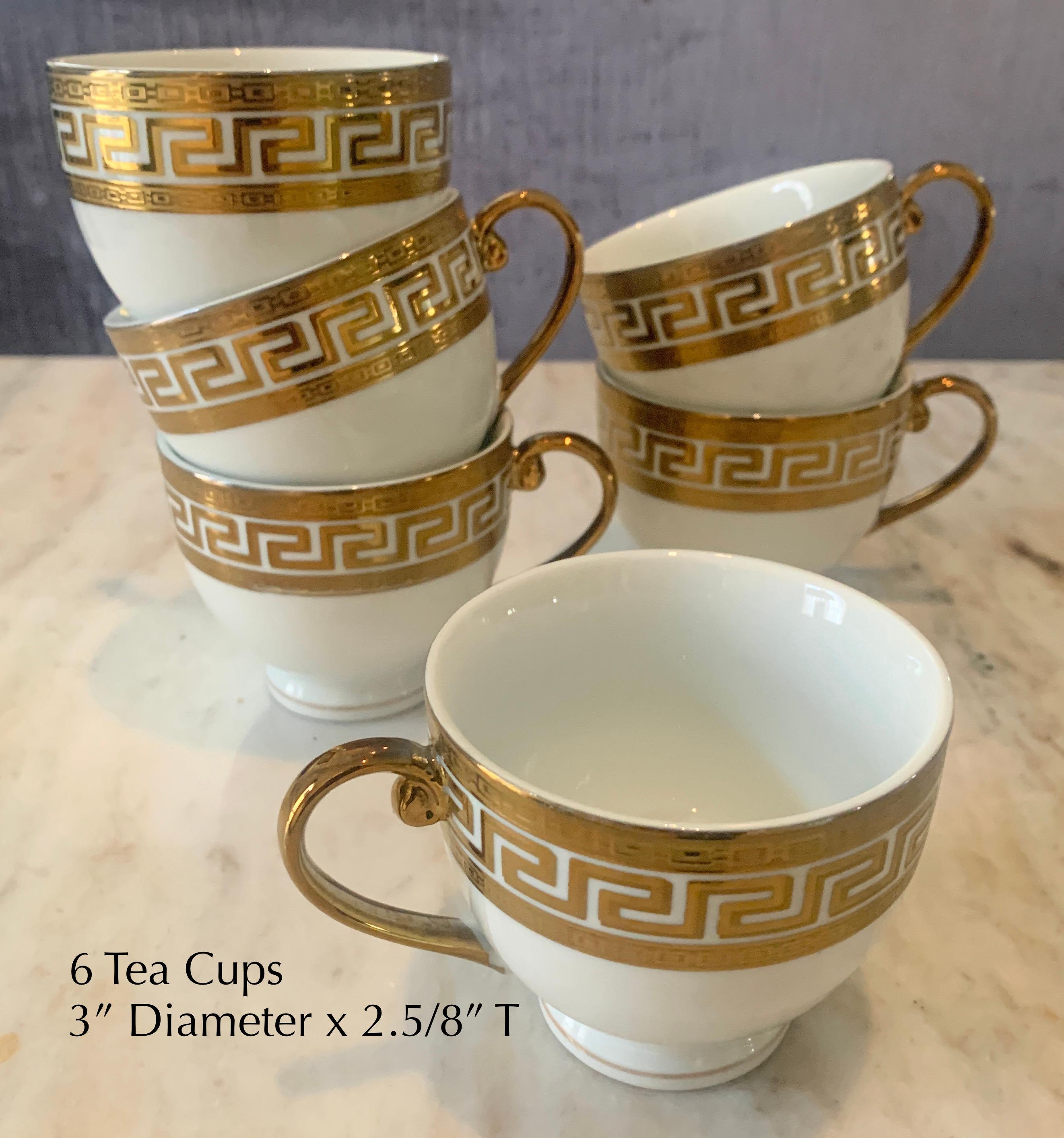 Modern 33 Piece German Porcelain and Gold Greek Key Dinnerware in the Manner of Versace For Sale