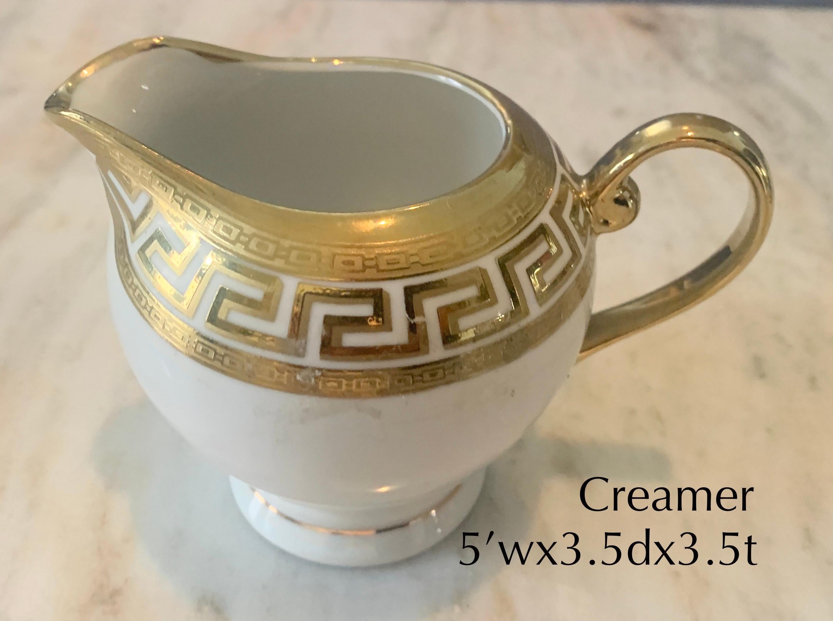 20th Century 33 Piece German Porcelain and Gold Greek Key Dinnerware in the Manner of Versace For Sale