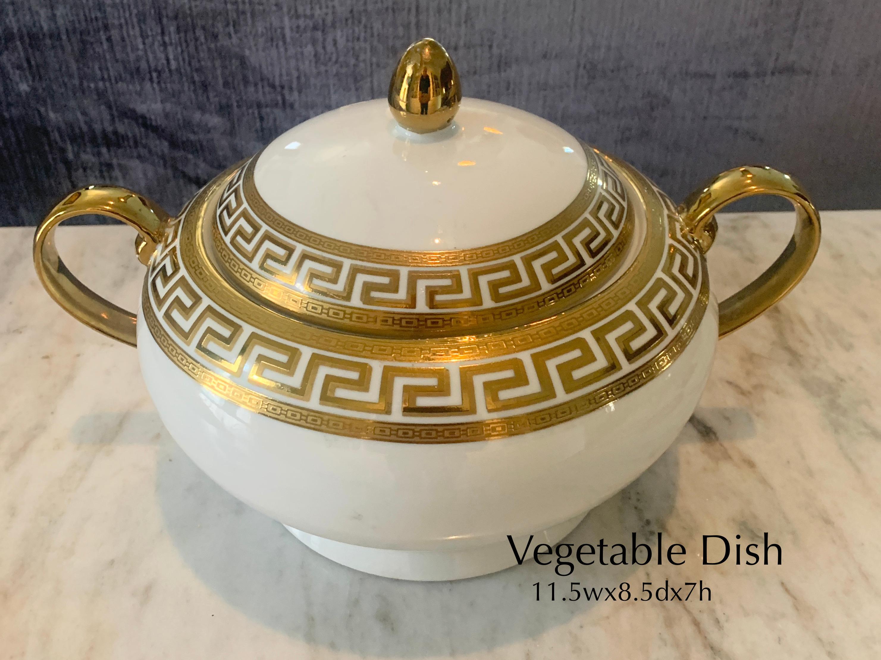 33 Piece German Porcelain and Gold Greek Key Dinnerware in the Manner of Versace For Sale 1