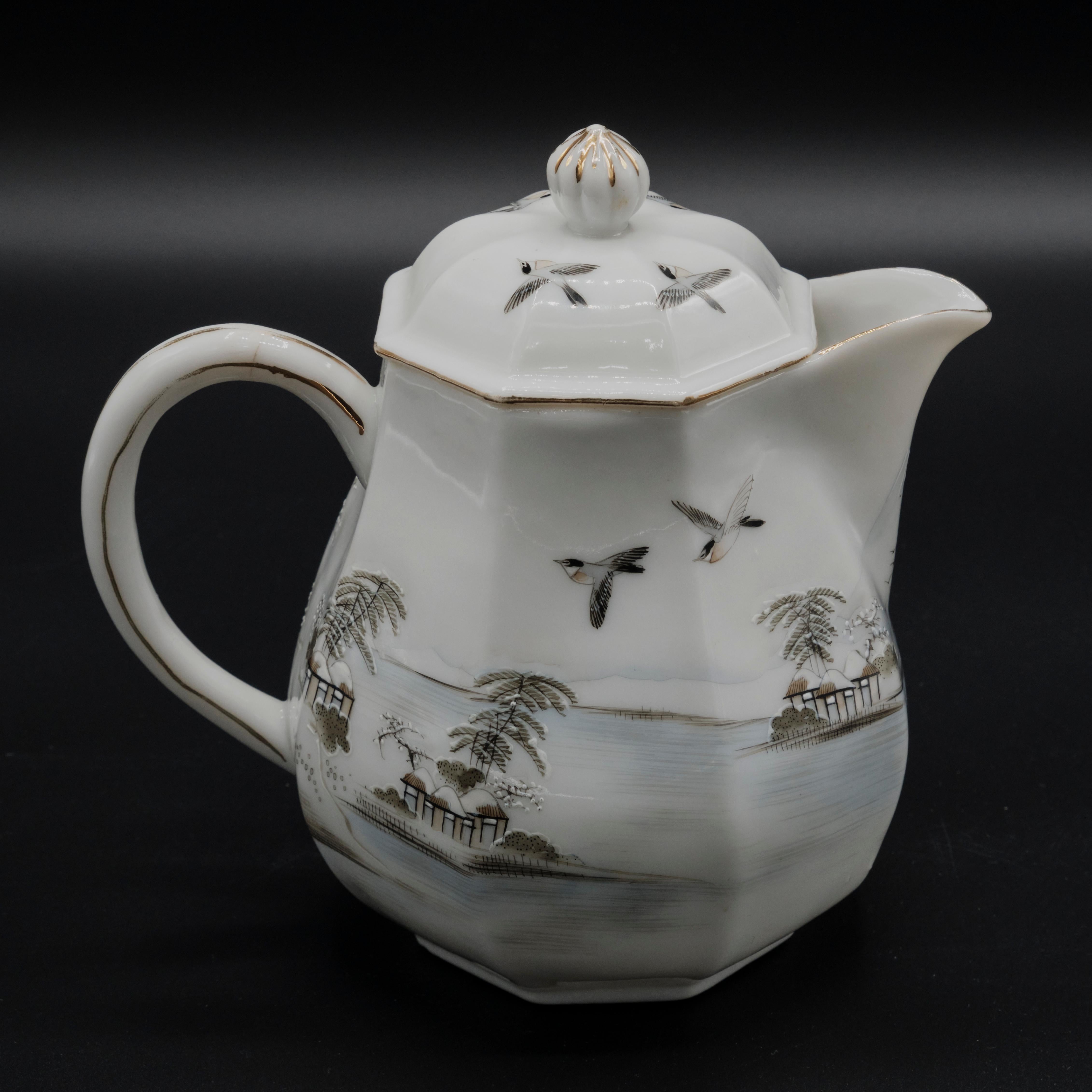 33 Piece Japanese Hand Painted Porcelain Tea Set Signed For Sale 6