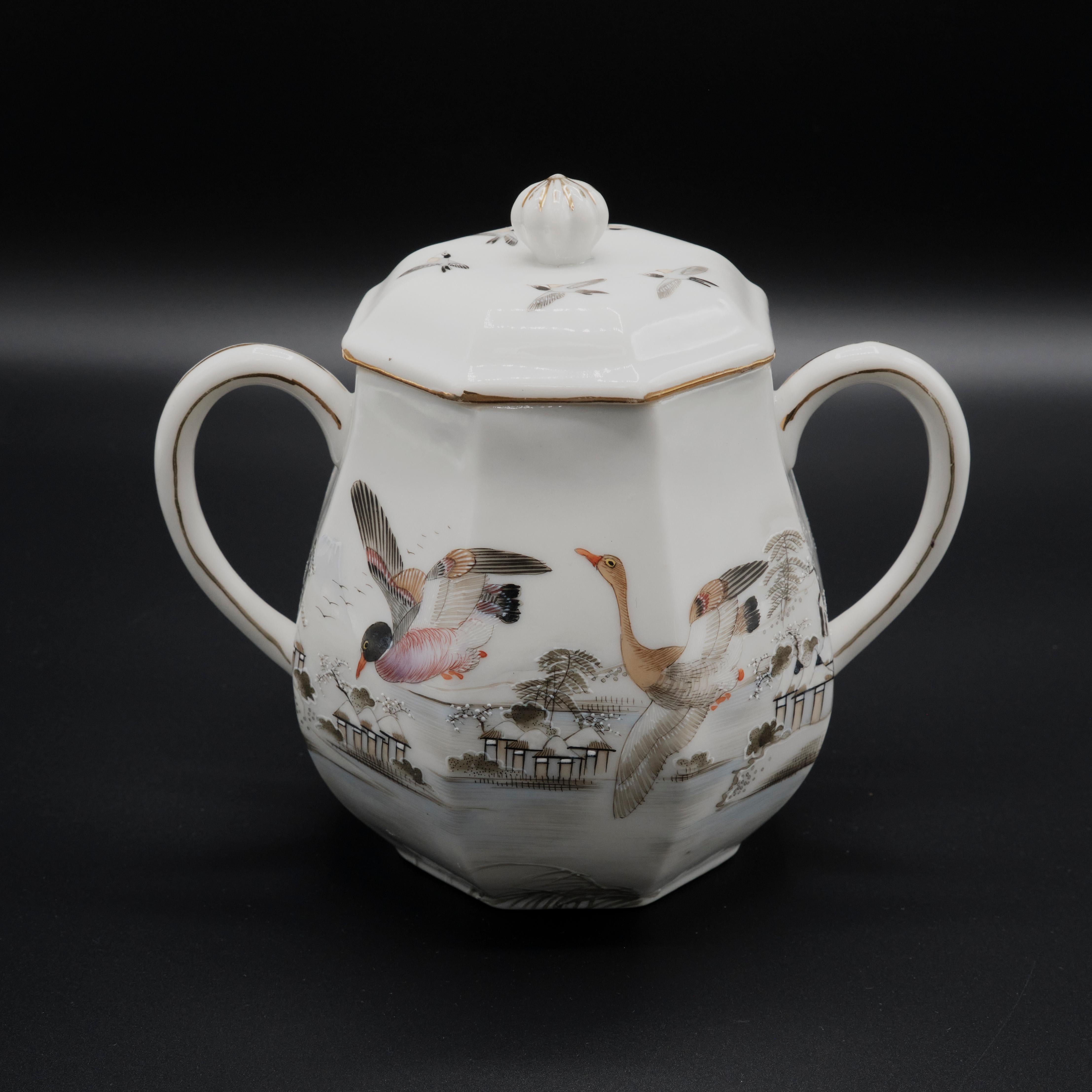 33 Piece Japanese Hand Painted Porcelain Tea Set Signed For Sale 7