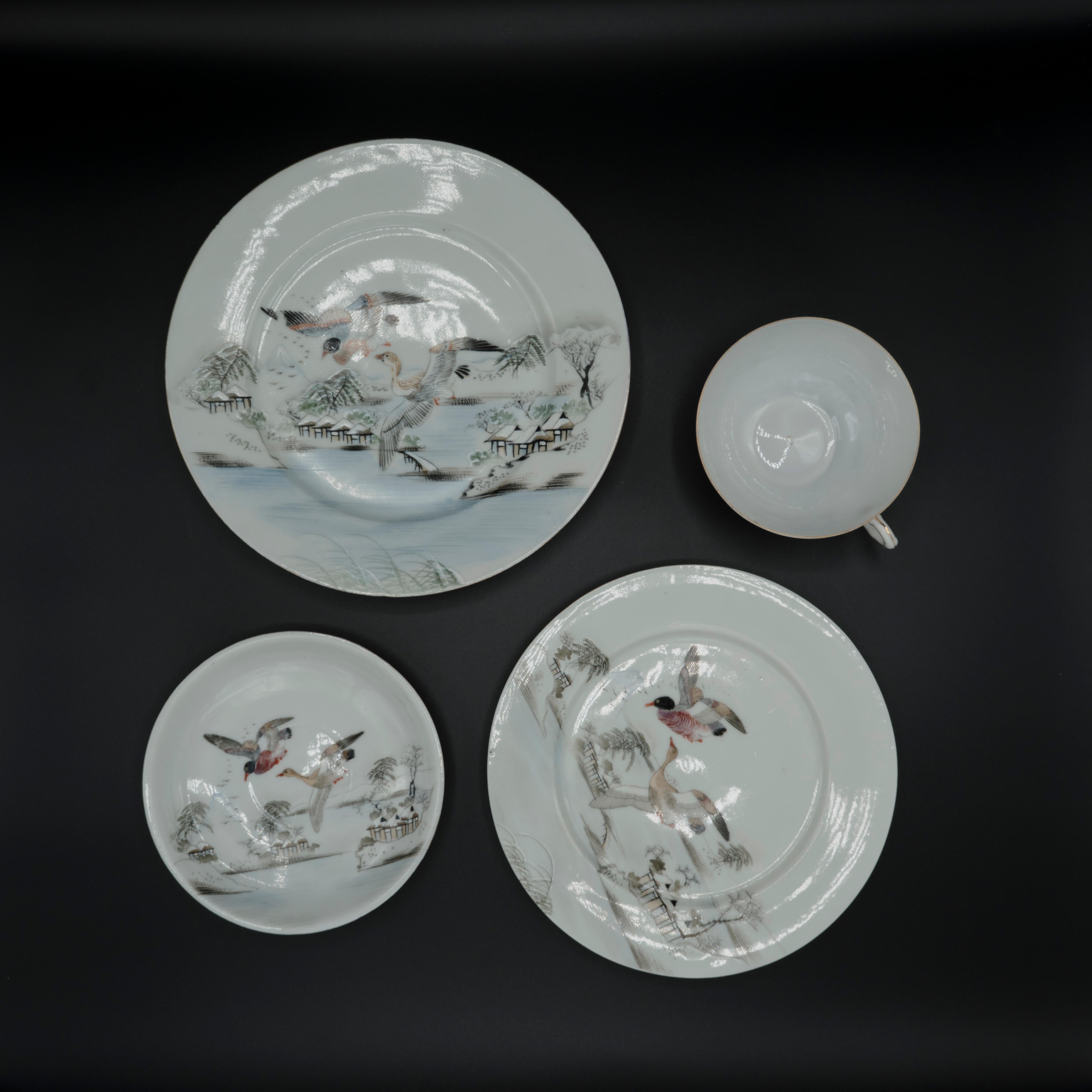 33 Piece Japanese Hand Painted Porcelain Tea Set Signed For Sale 9
