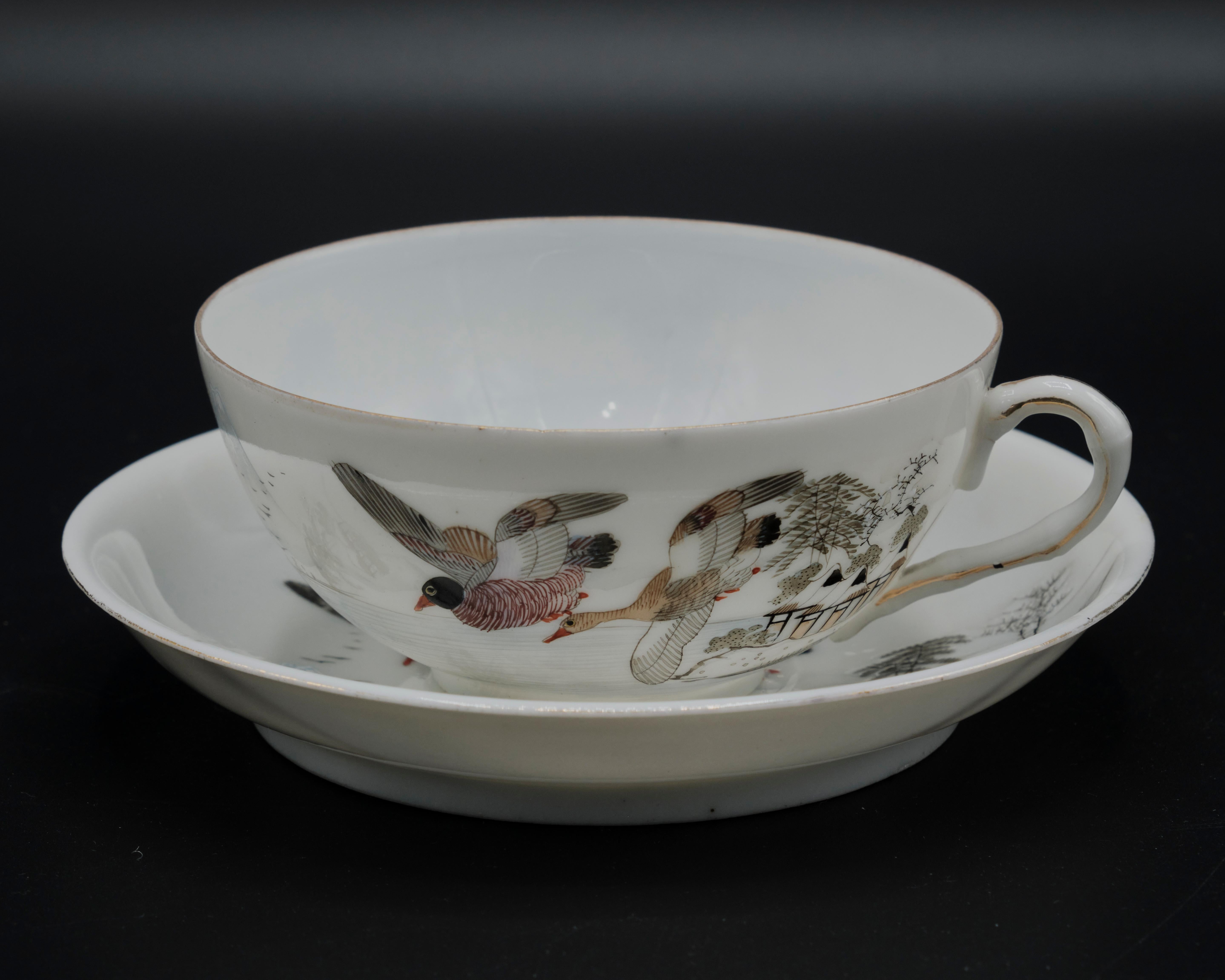 33 Piece Japanese Hand Painted Porcelain Tea Set Signed For Sale 2