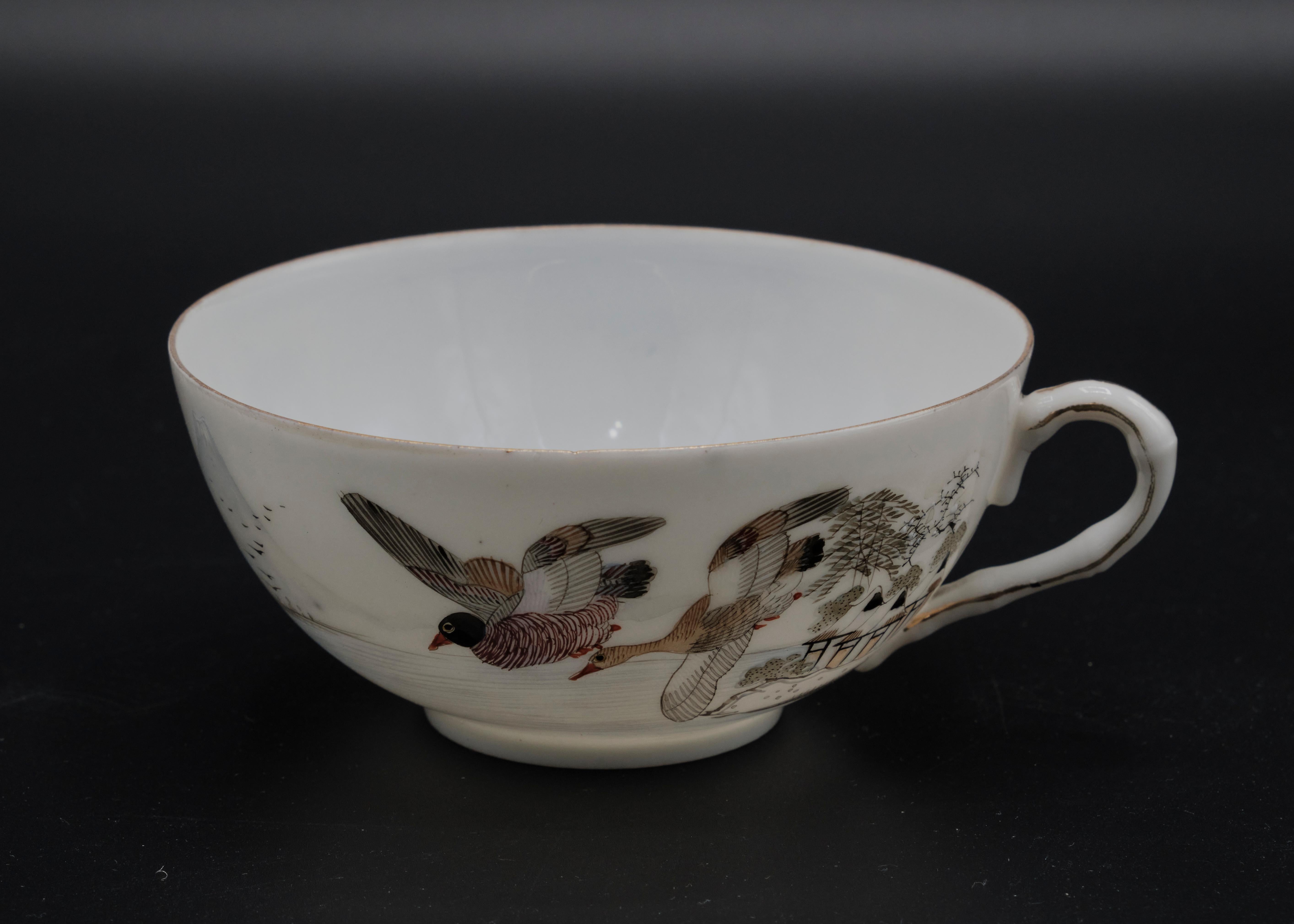 33 Piece Japanese Hand Painted Porcelain Tea Set Signed For Sale 4