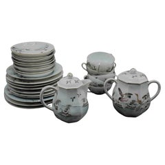33 Piece Japanese Hand Painted Porcelain Tea Set Signed