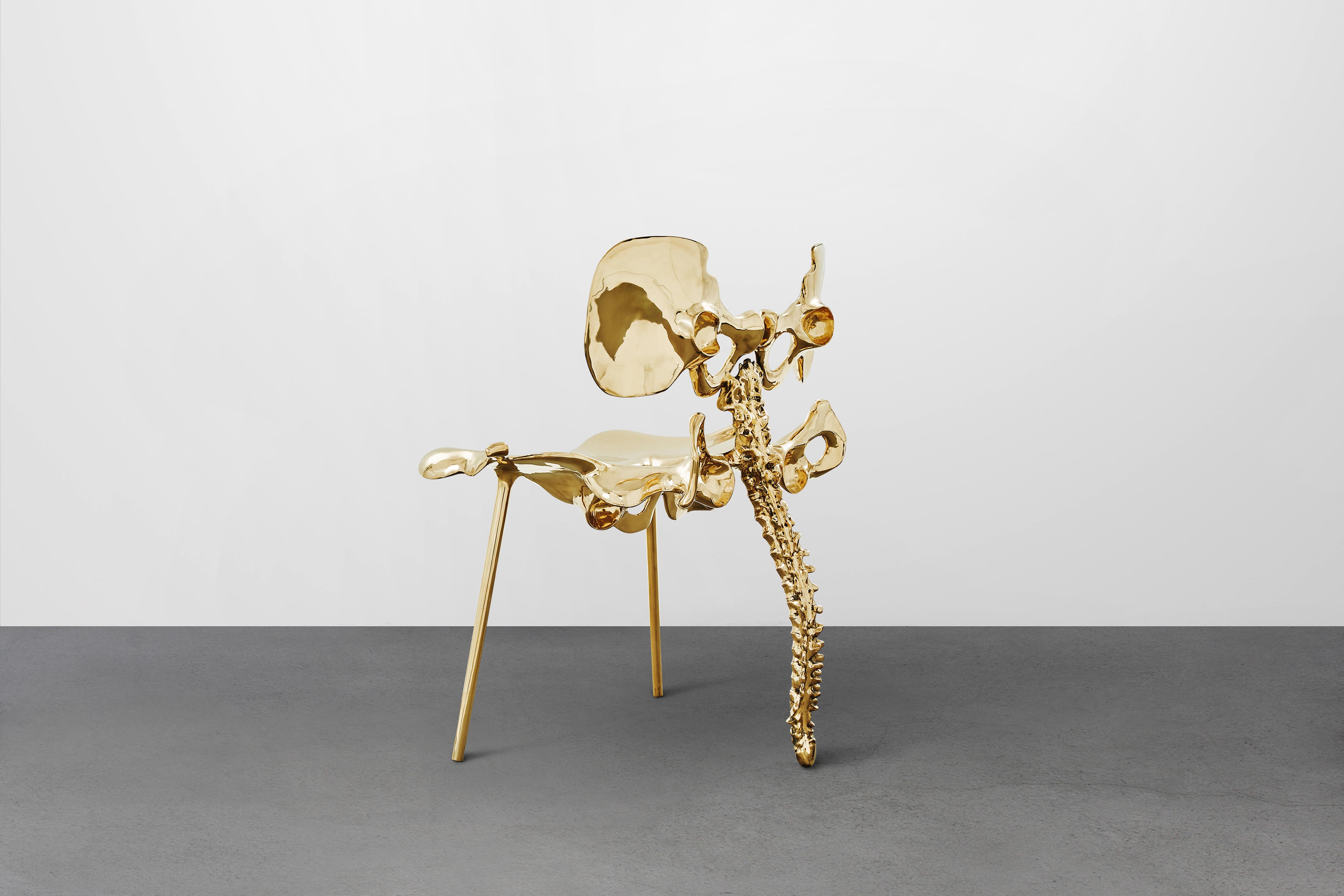 33 Step Chair Large Polished Brass Bone Chair by Zhipeng Tan In New Condition For Sale In Beverly Hills, CA