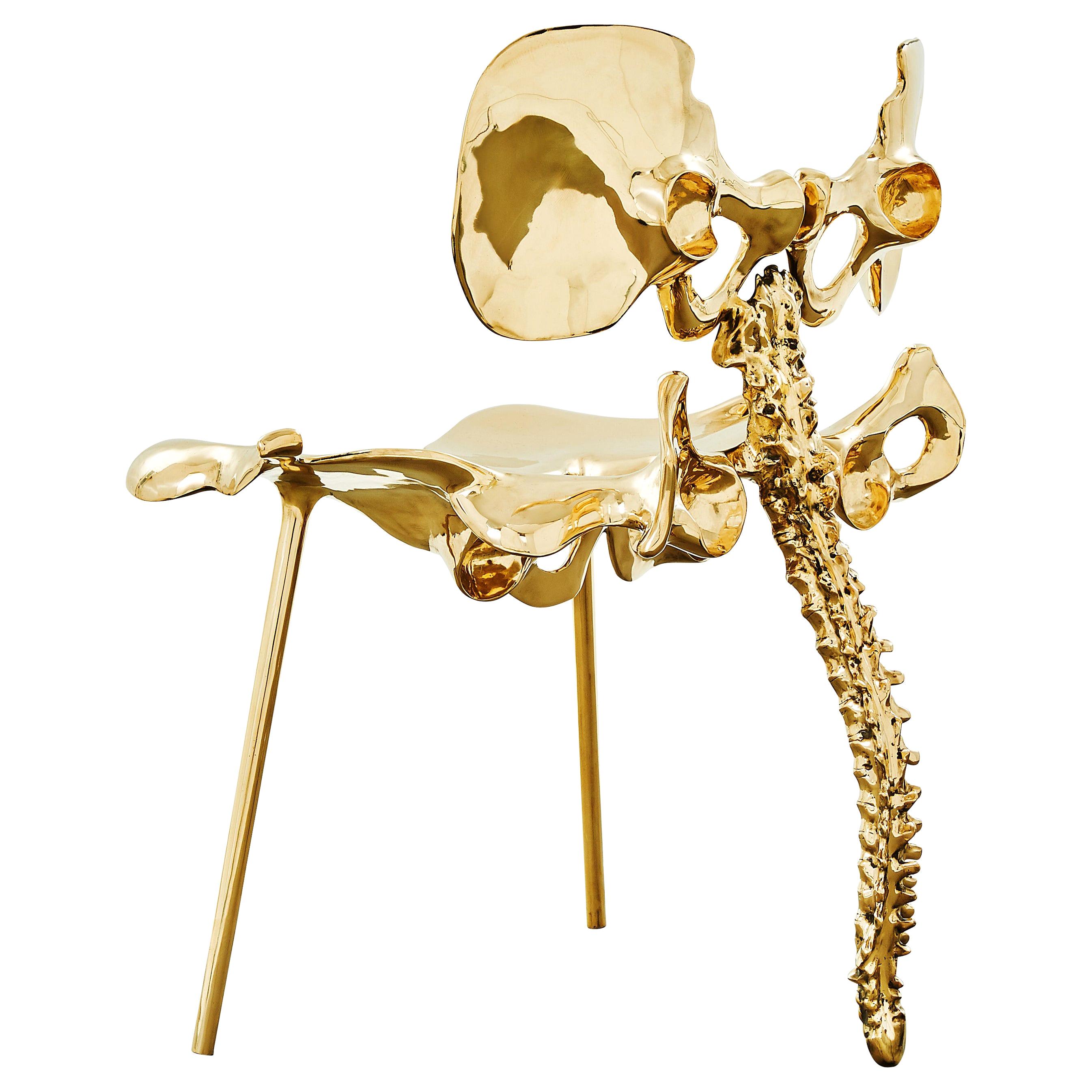 33 Step Chair Large Polished Brass Bone Chair by Zhipeng Tan For Sale