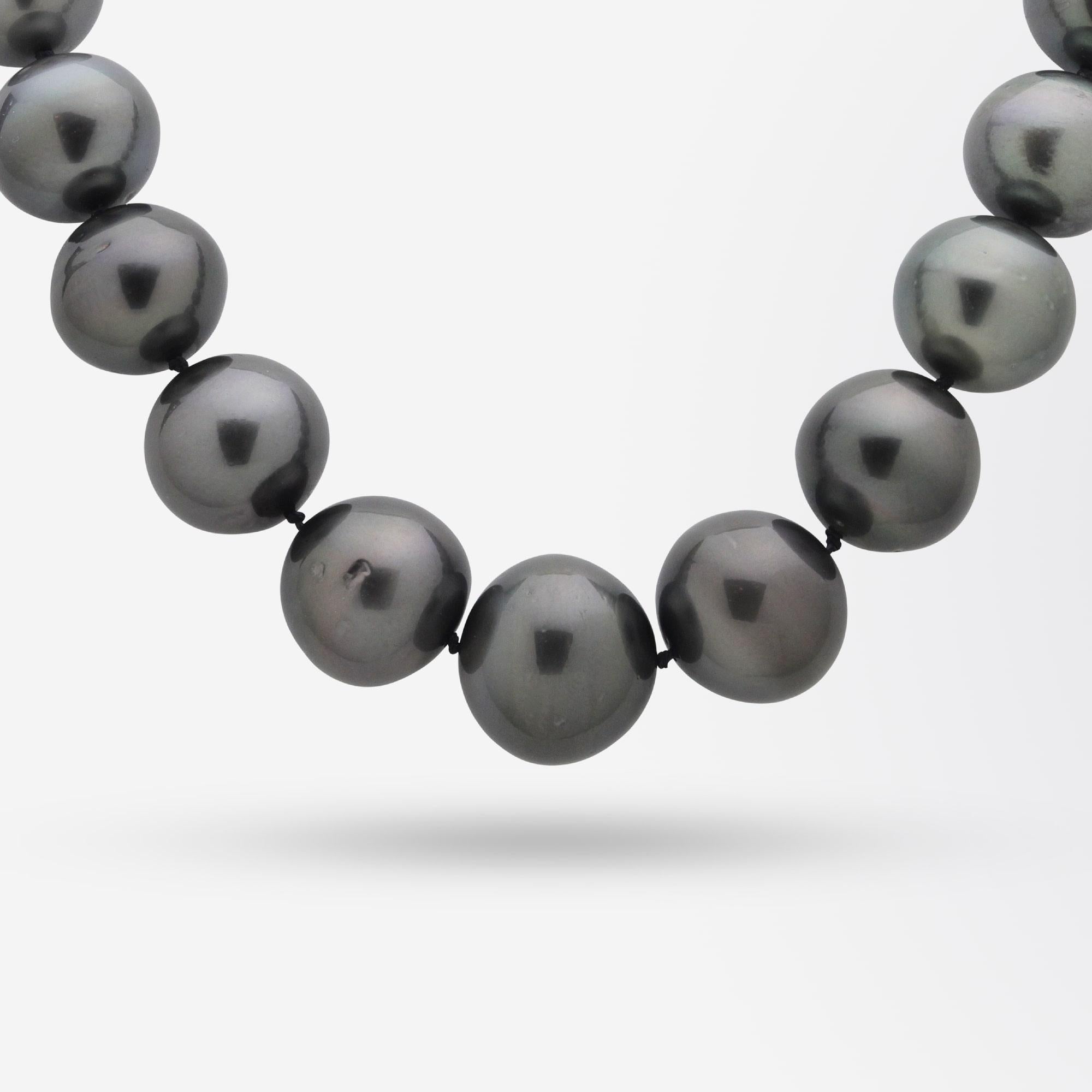 Modern 33 Tahitian Pearl Strand with 14 Karat White Gold Clasp