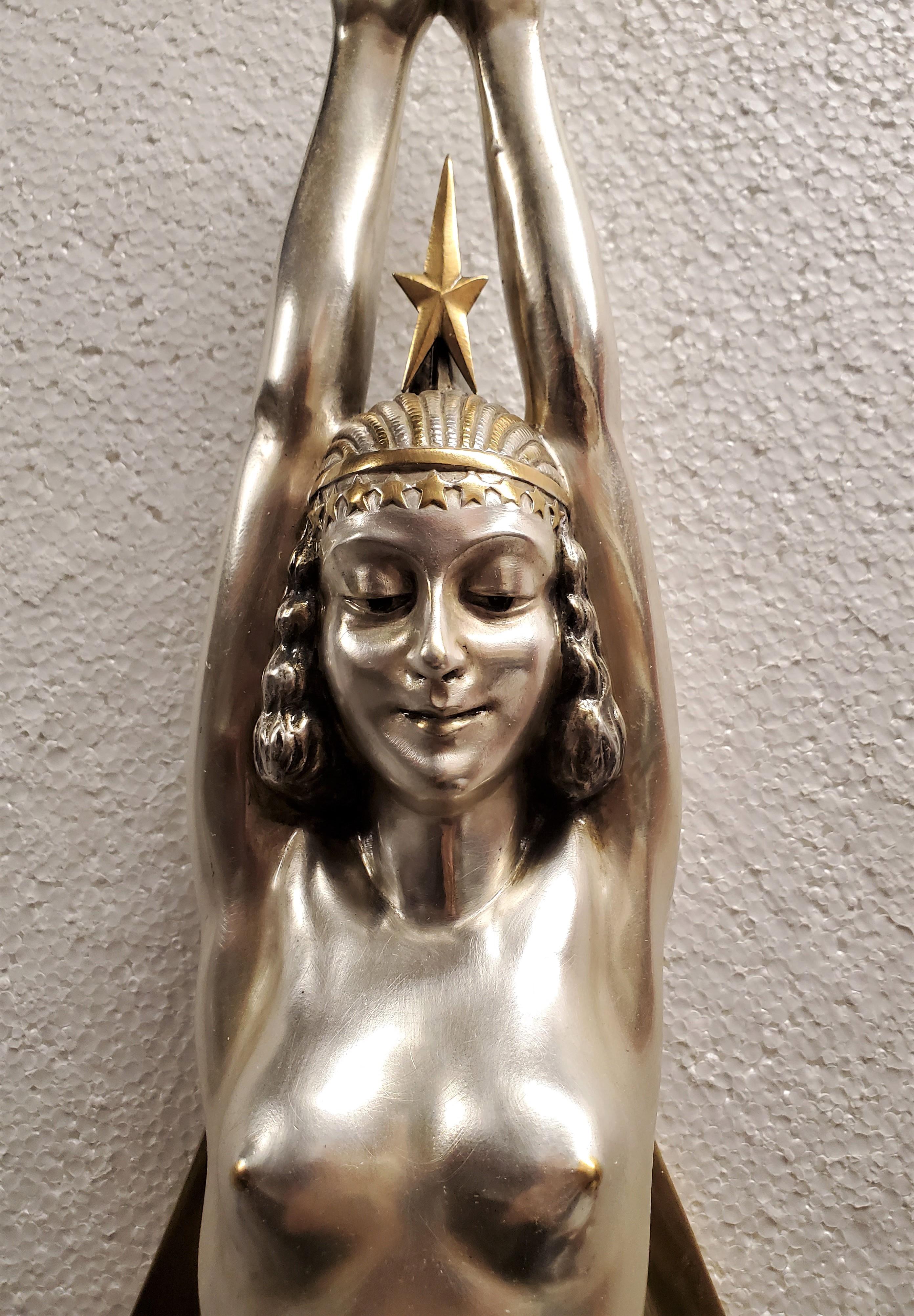 Monumental Important Art Deco Silver & Gilt Bronze Goddess G. Lavaroff For Sale 2