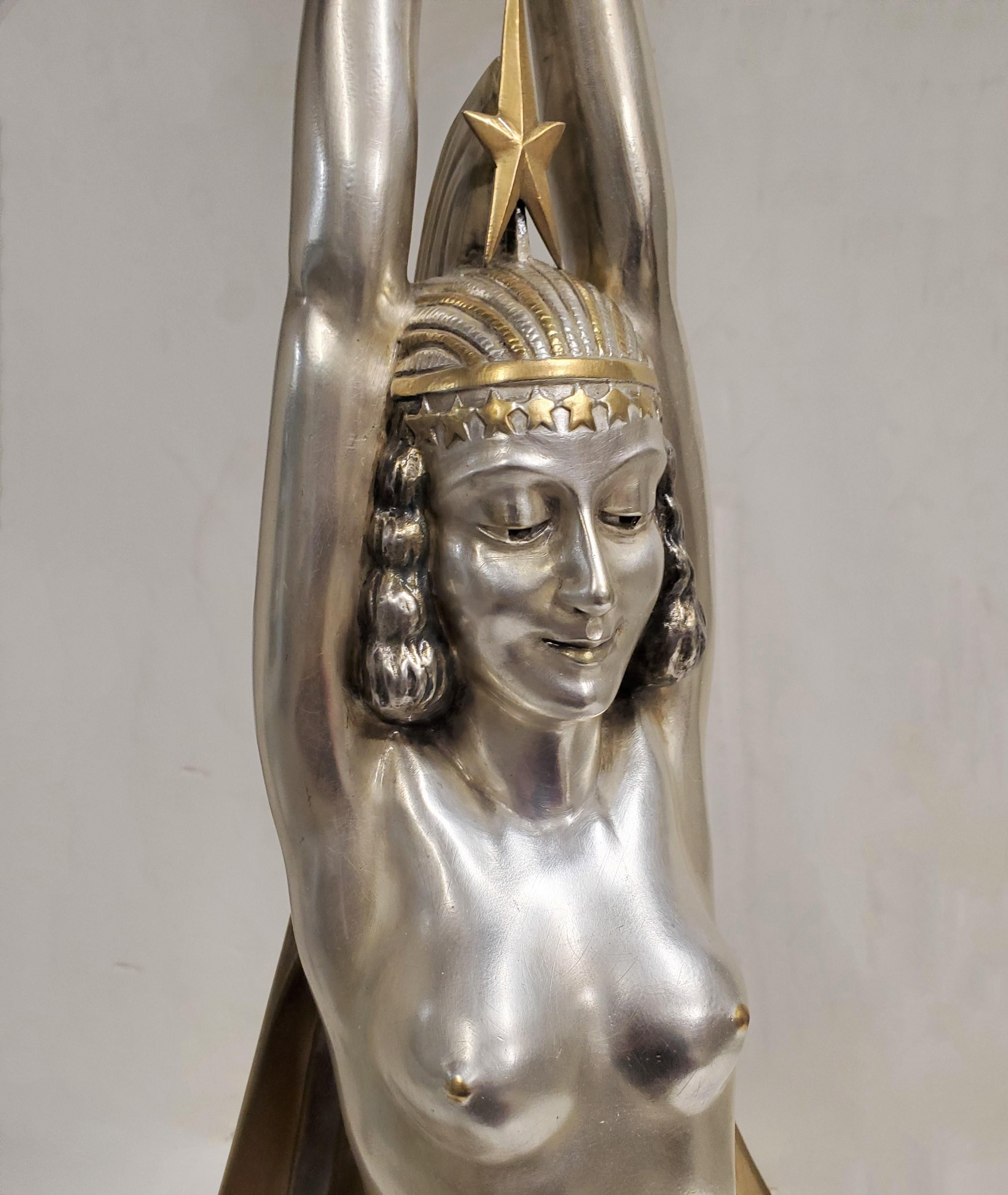 Monumental Important Art Deco Silver & Gilt Bronze Goddess G. Lavaroff For Sale 3