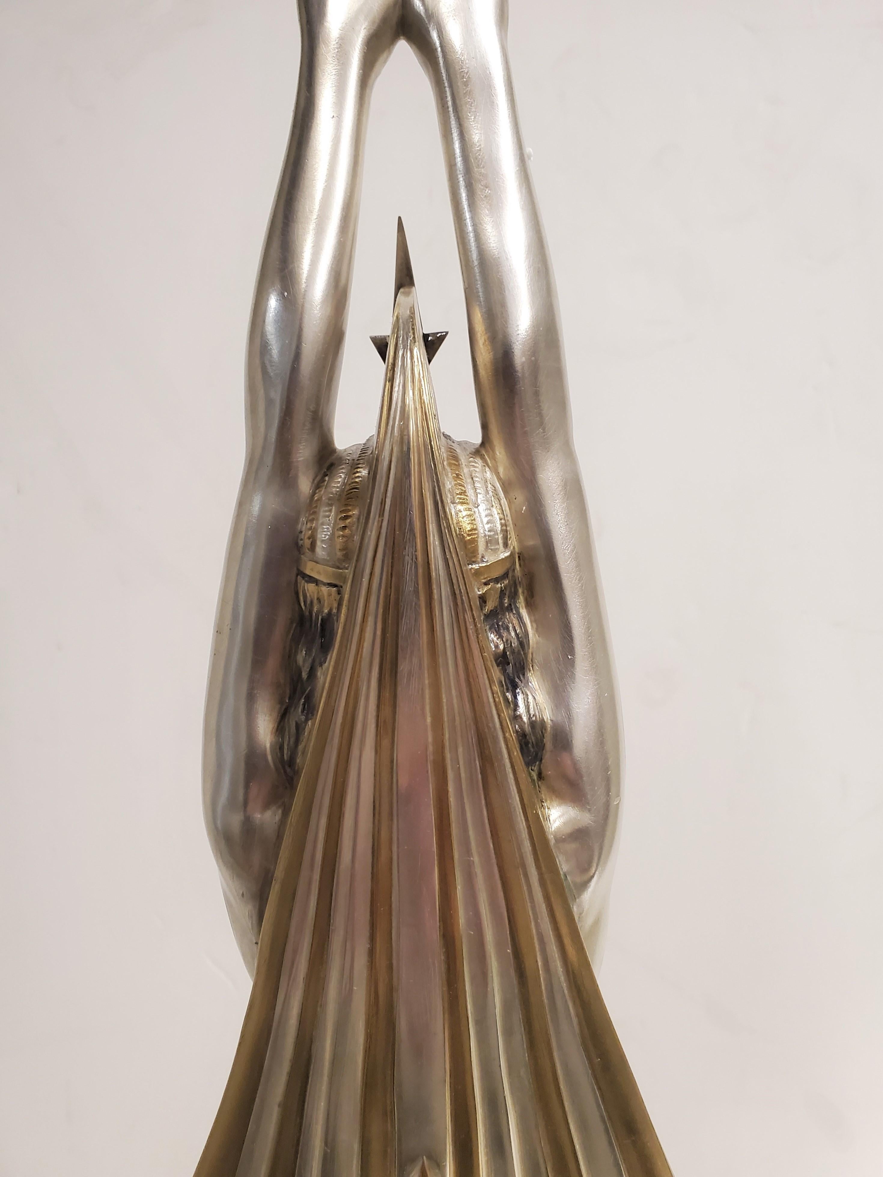 Monumental Important Art Deco Silver & Gilt Bronze Goddess G. Lavaroff For Sale 4