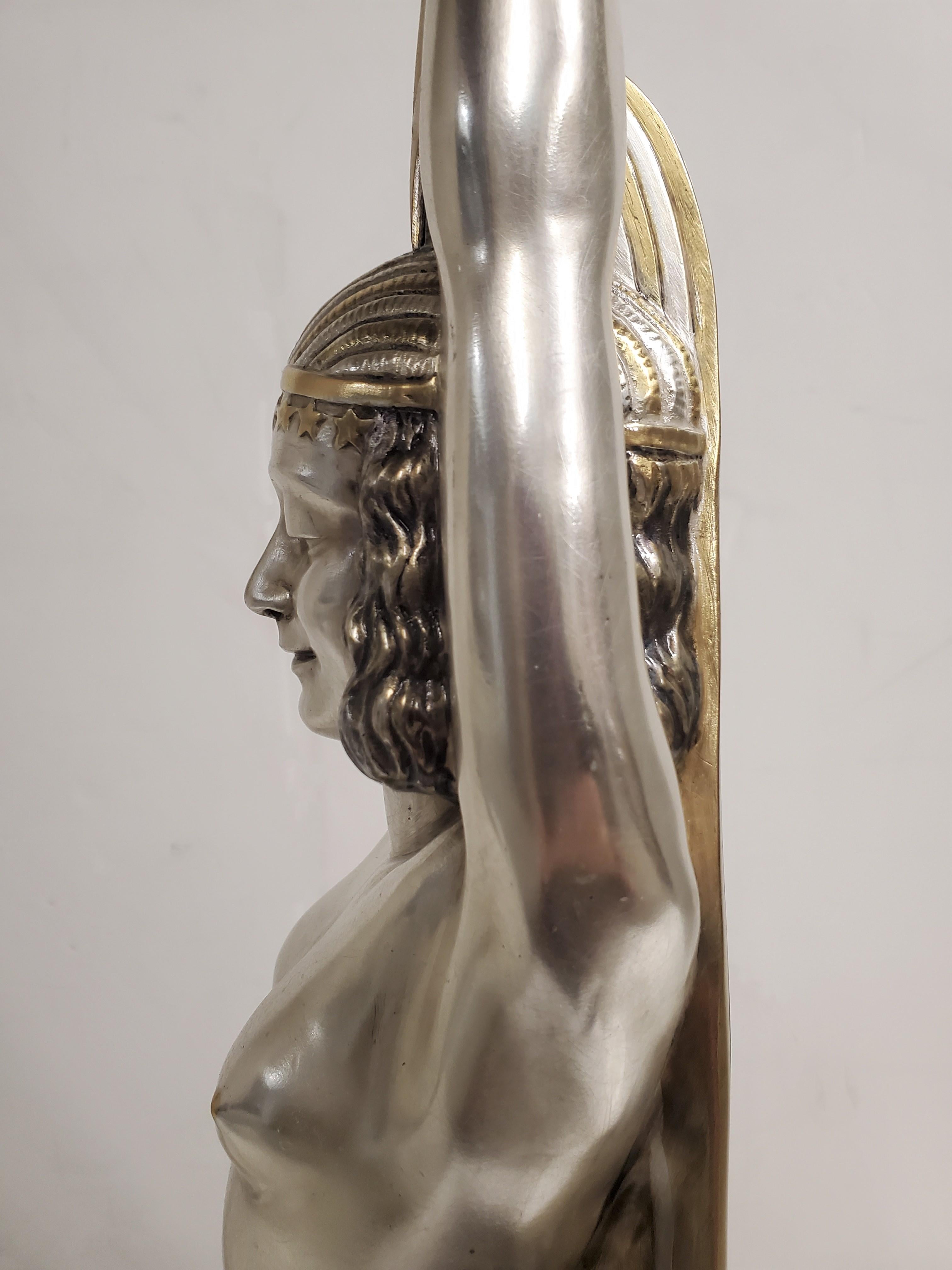 Monumental Important Art Deco Silver & Gilt Bronze Goddess G. Lavaroff For Sale 5