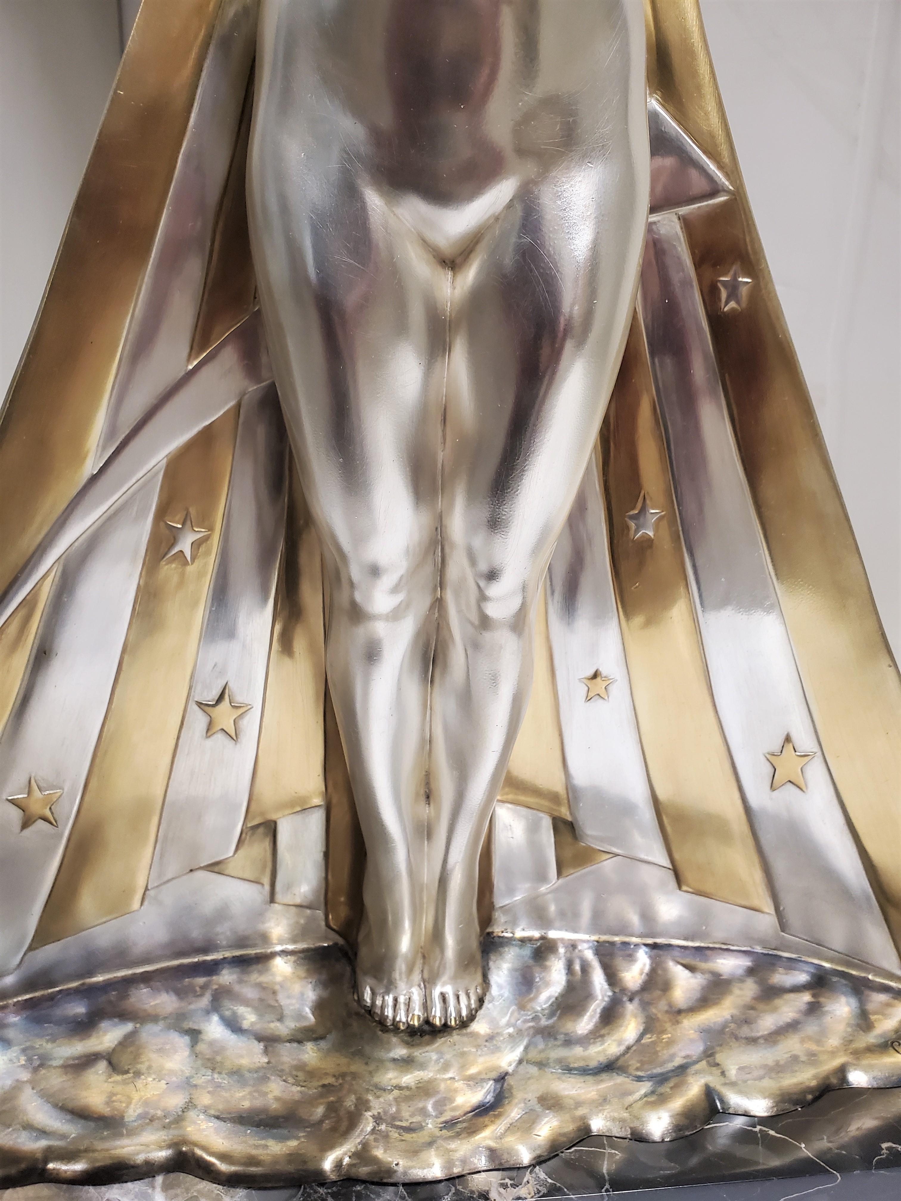 Monumental Important Art Deco Silver & Gilt Bronze Goddess G. Lavaroff For Sale 8