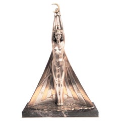 Monumental Important Art Deco Silver & Gilt Bronze Goddess G. Lavaroff