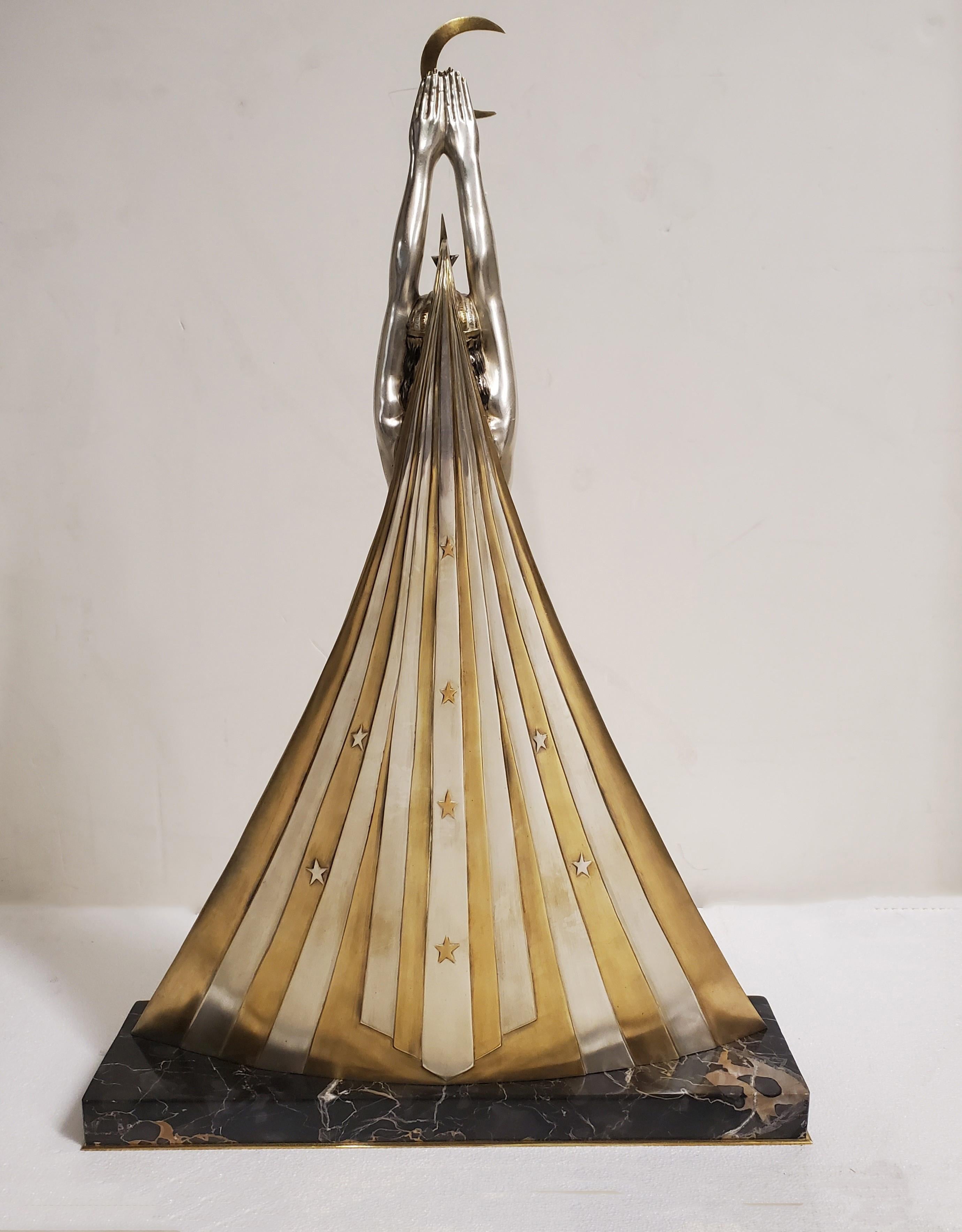 Monumental Important Art Deco Silver & Gilt Bronze Goddess G. Lavaroff In Good Condition For Sale In New York City, NY