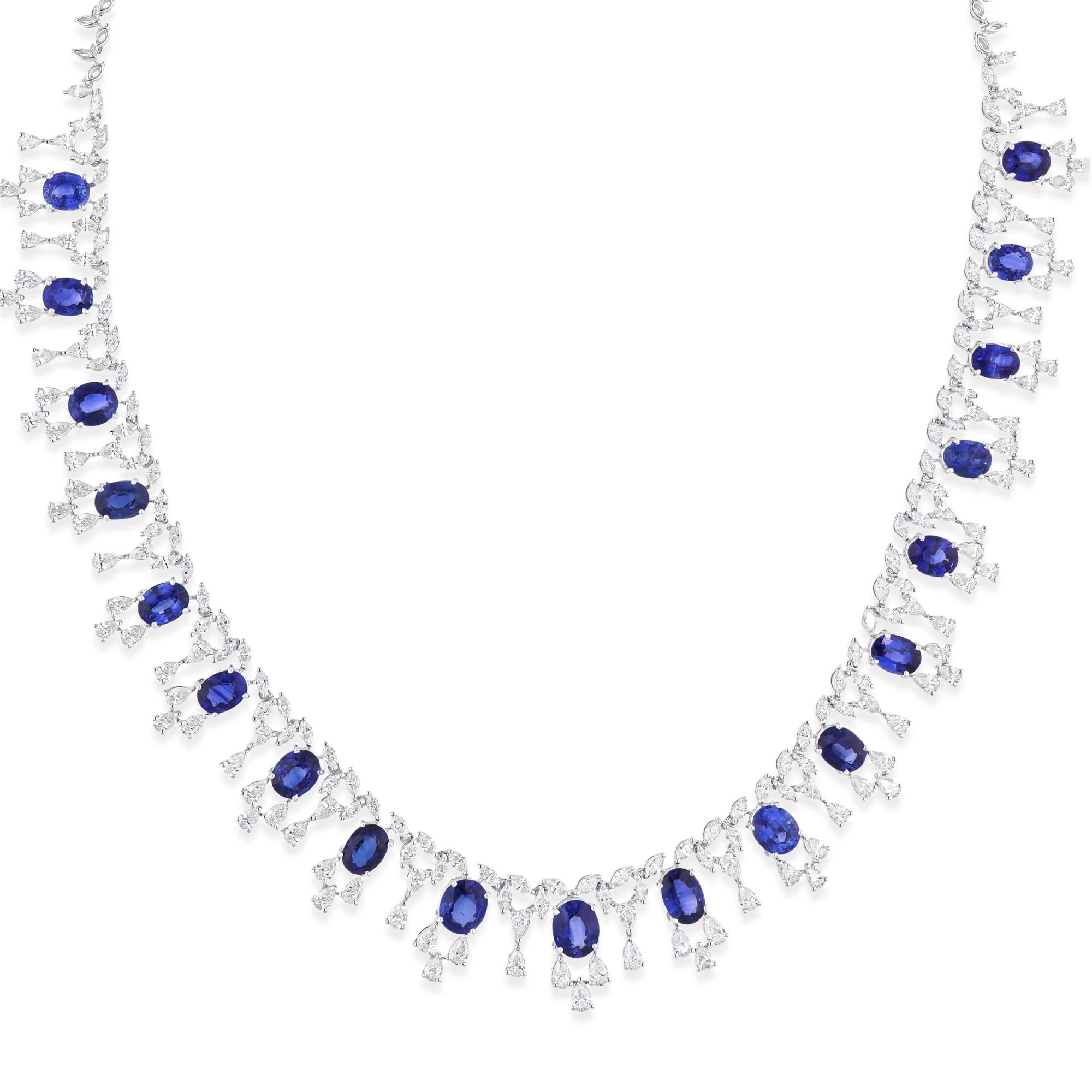 Cast from 18 karat gold, these exquisite necklace is handset with 20.94 carats blue sapphire and 12.10 carats of sparkling diamonds.

FOLLOW SPECTRUM JEWELS storefront to view the latest collection & exclusive pieces. Spectrum Jewels is proudly